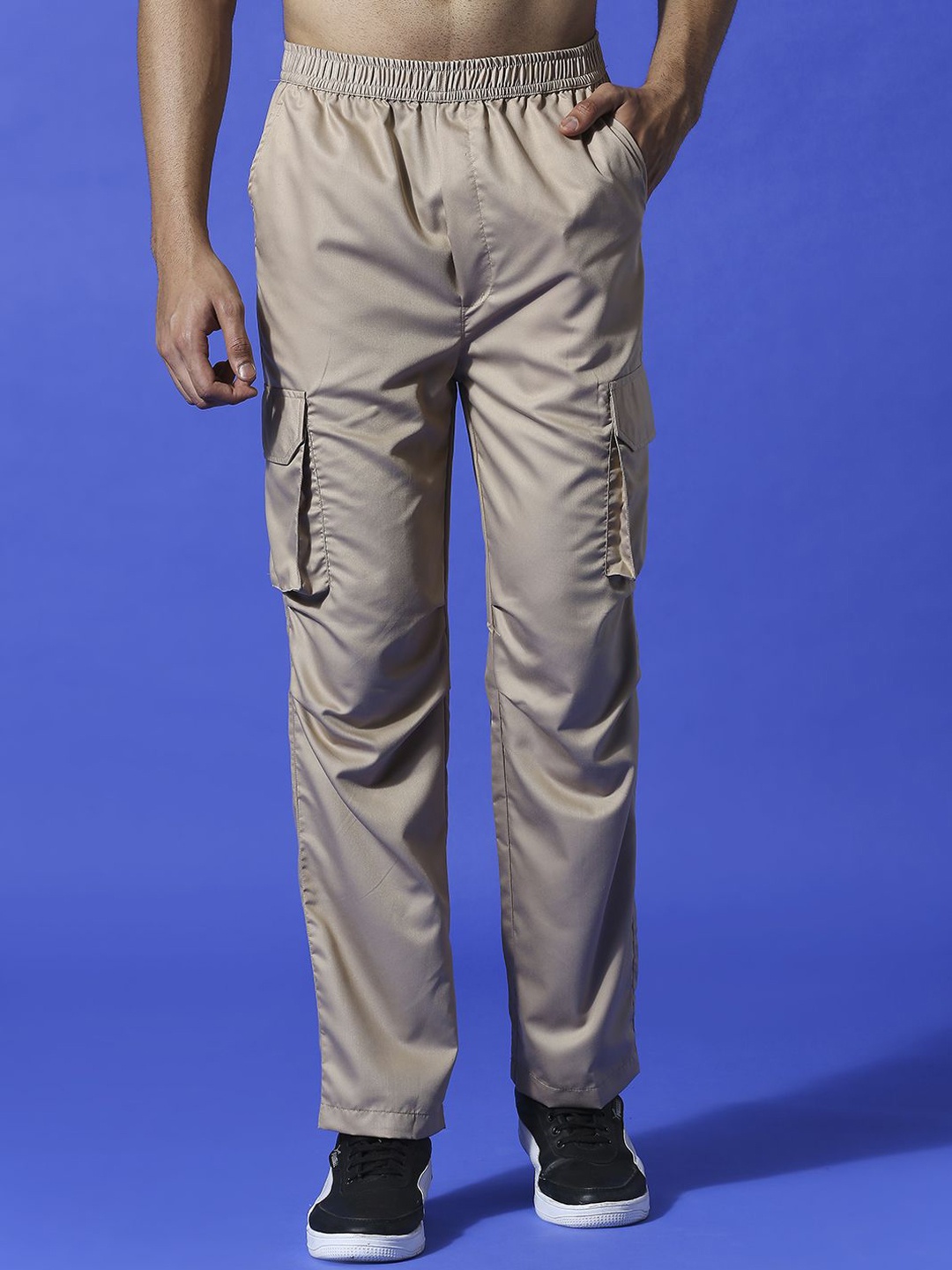 

HERE&NOW Men Regular Fit Mid-Rise Cotton Cargo Trouser, Beige