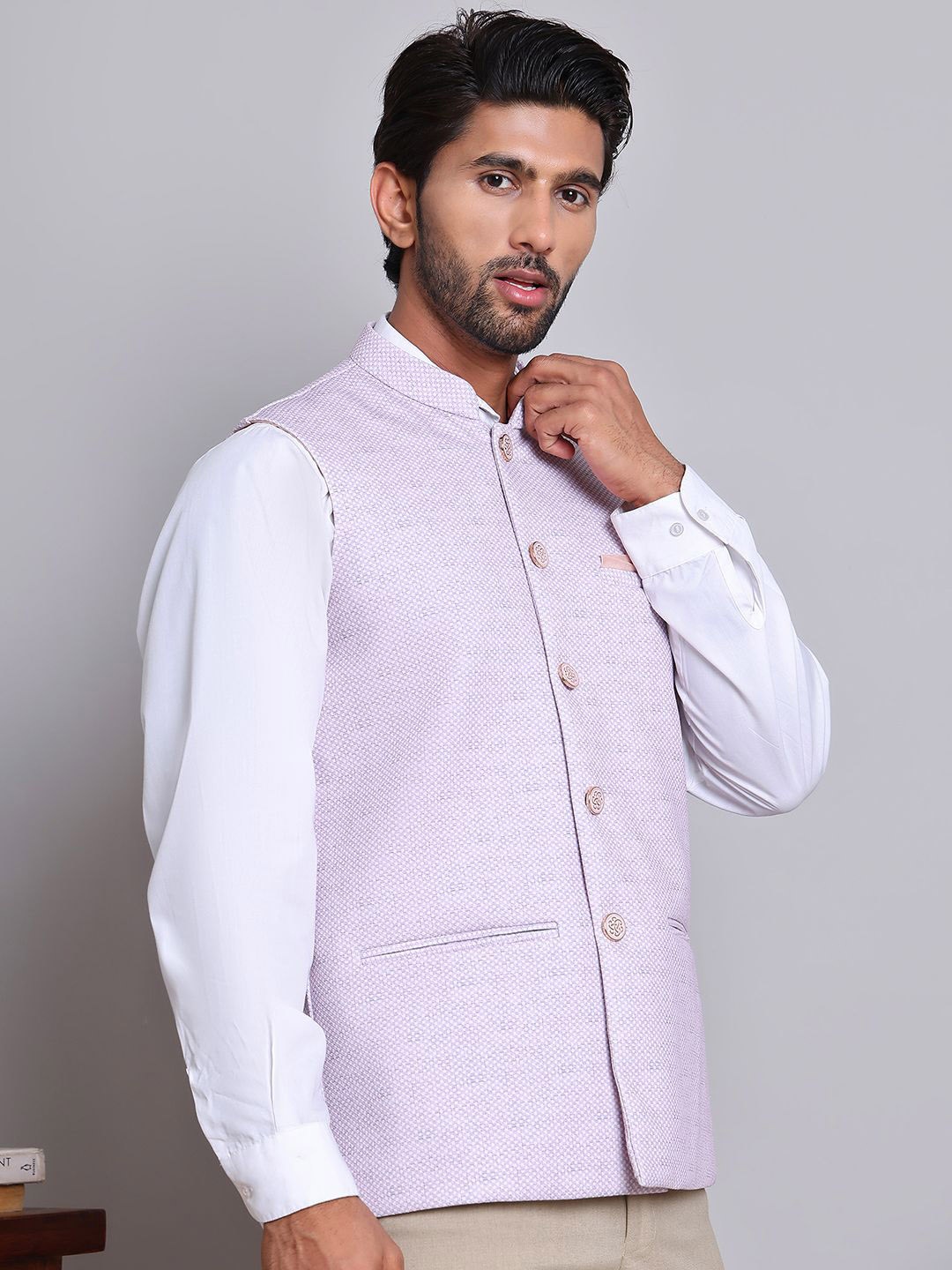 

Jompers Men Woven Design Nehru Jacket, Purple