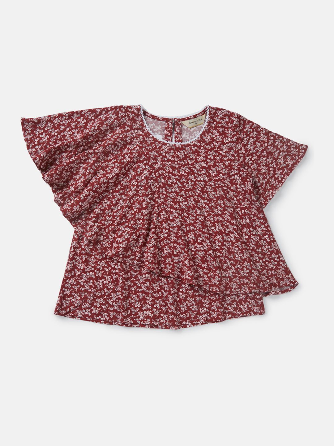 

Gini and Jony Girls Floral Print Ruffles Cotton Top, Red