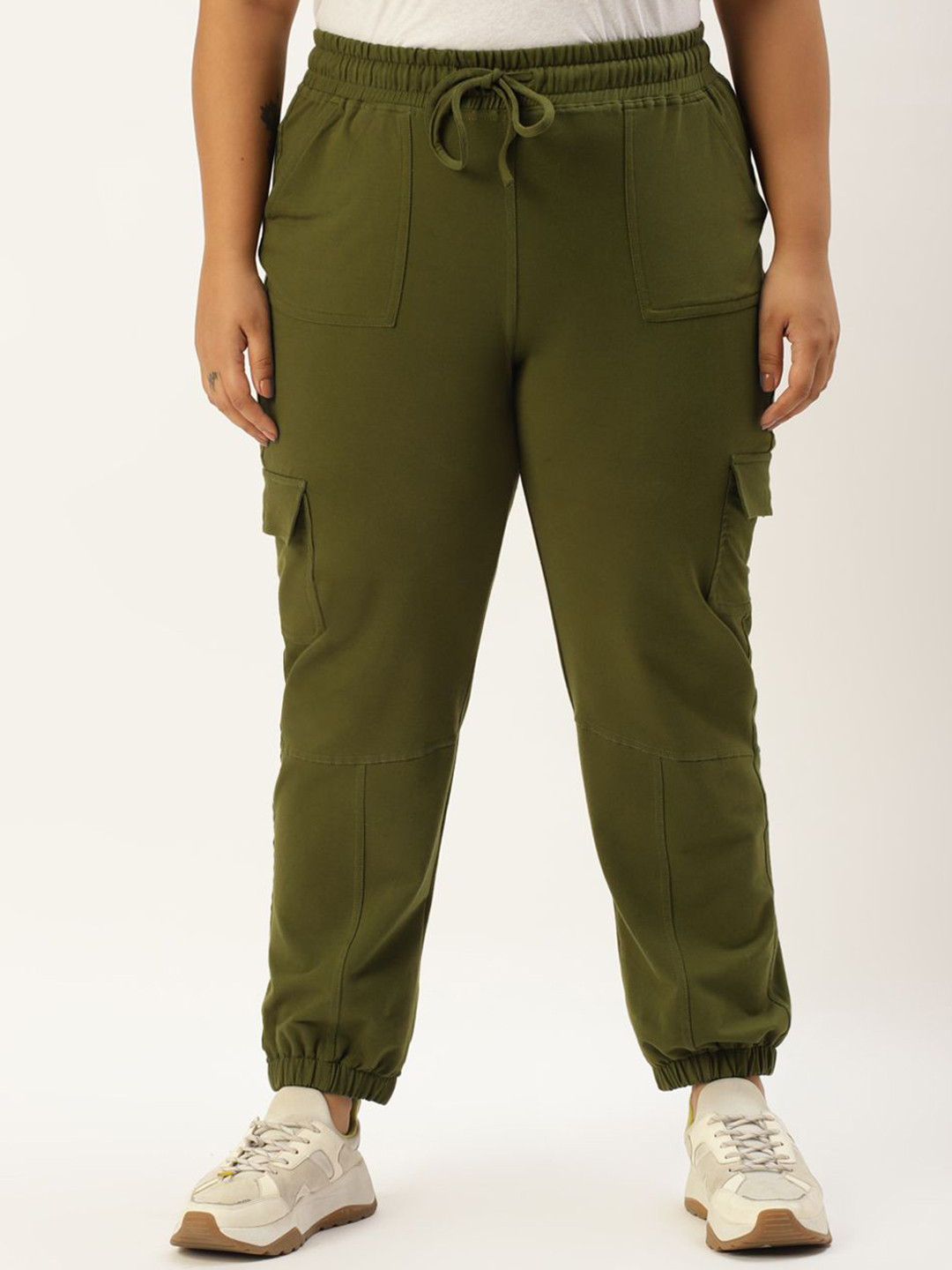 

theRebelinme Women Plus Size Smart High-Rise Cargos Trousers, Green
