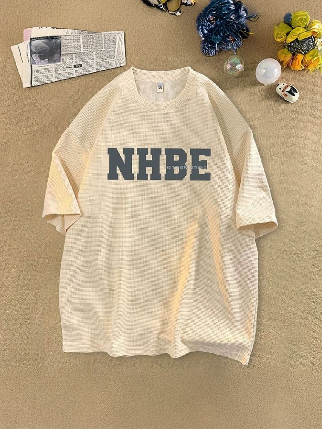 

HERE&NOW Men Typography Printed Round Neck Oversized T-shirt, Cream