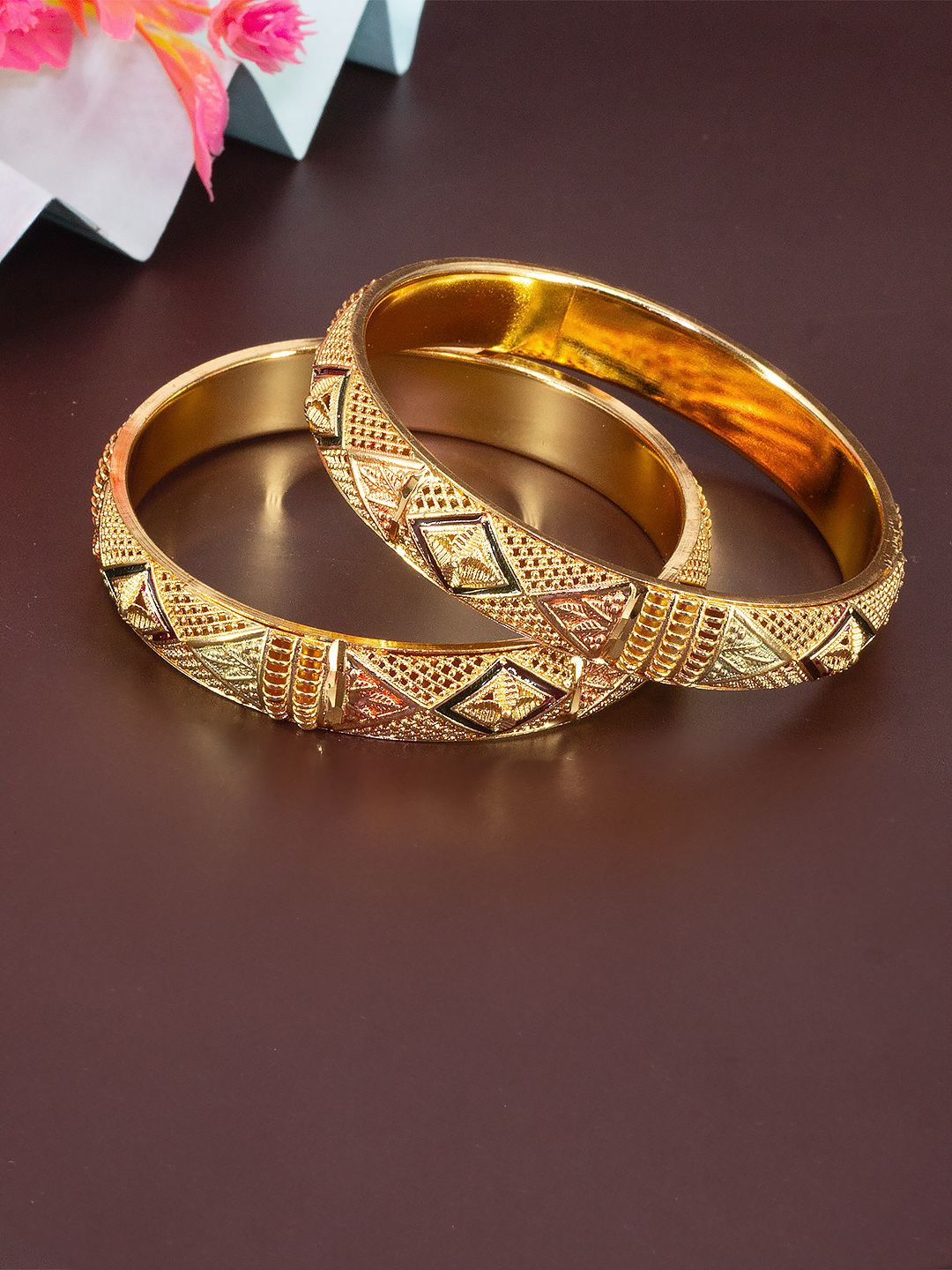 

PRIVIU Set Of 2 Gold-Plated Meenakari Bangles