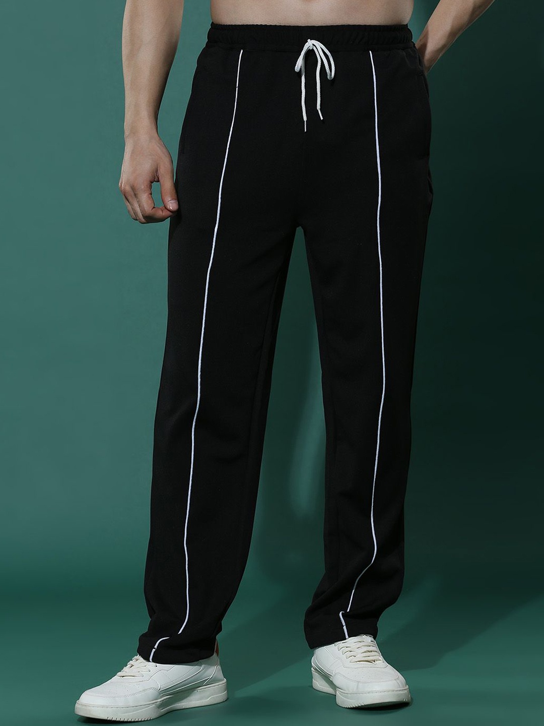 

HERE&NOW Men Cotton Regular Fit Trousers, Black