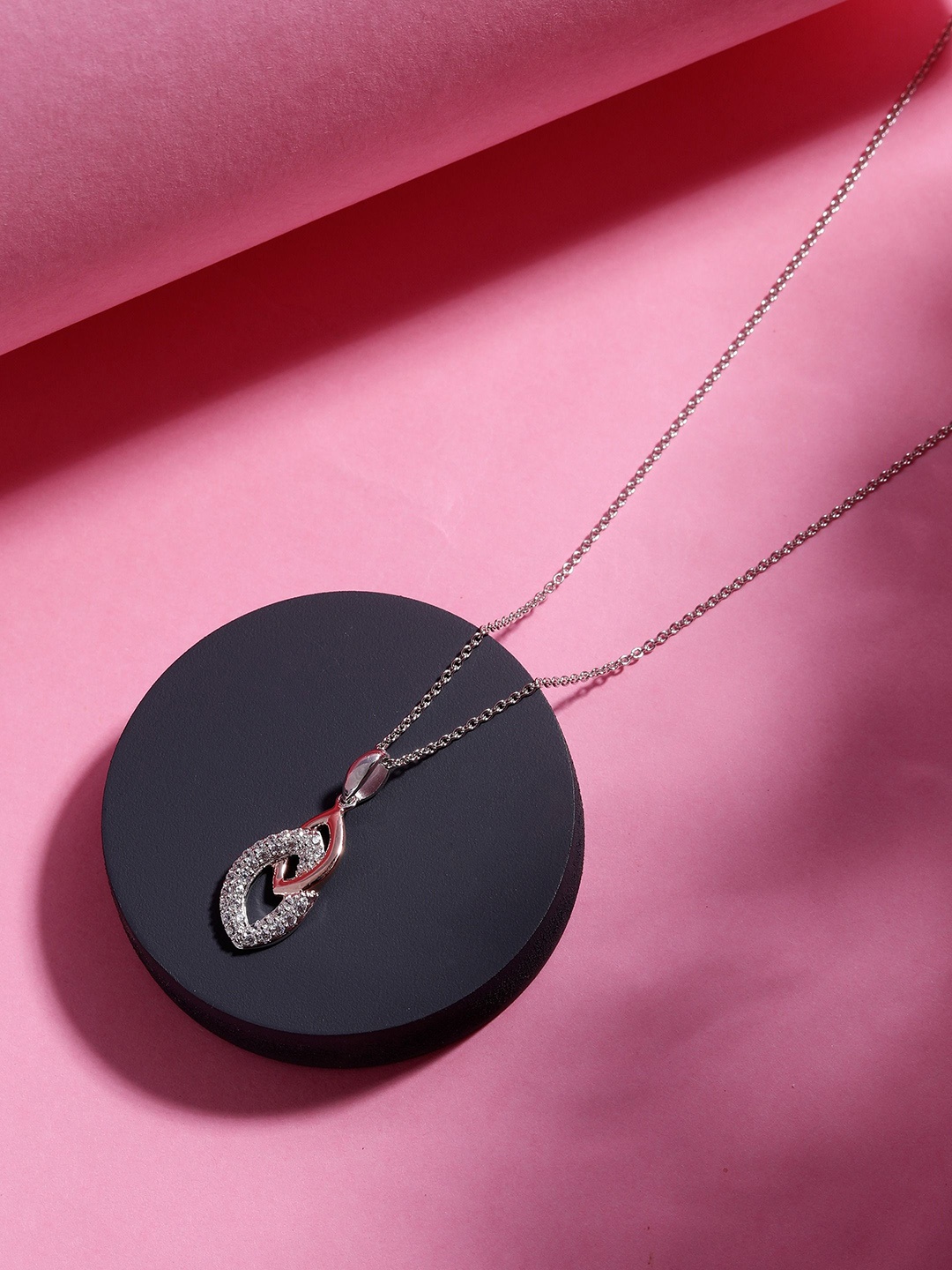 

DIAVO 925 Sterling Silver Rose Gold-Plated CZ Studded Contemporary Pendants