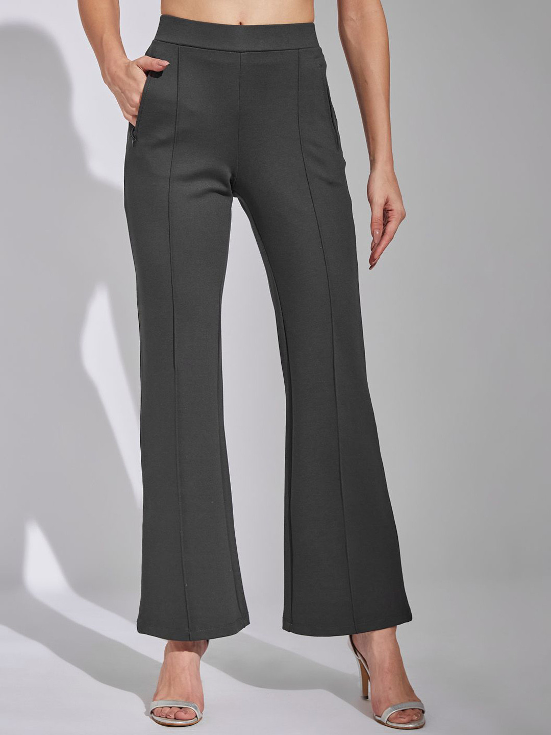 

Latin Quarters Women Relaxed High-Rise Bootcut Trousers, Grey