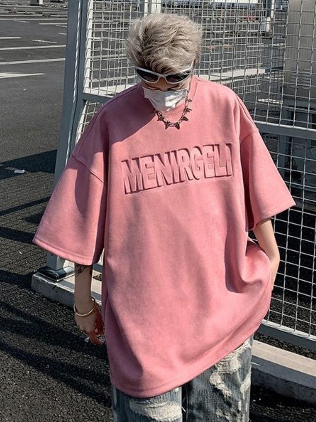 

HERE&NOW Men Typography Printed Round Neck Oversized T-shirt, Pink