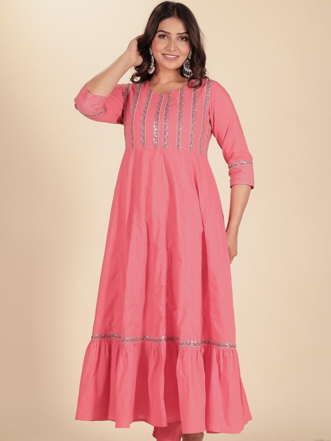 

Aramya Floral Embroidered Cotton Anarkali Kurta, Pink