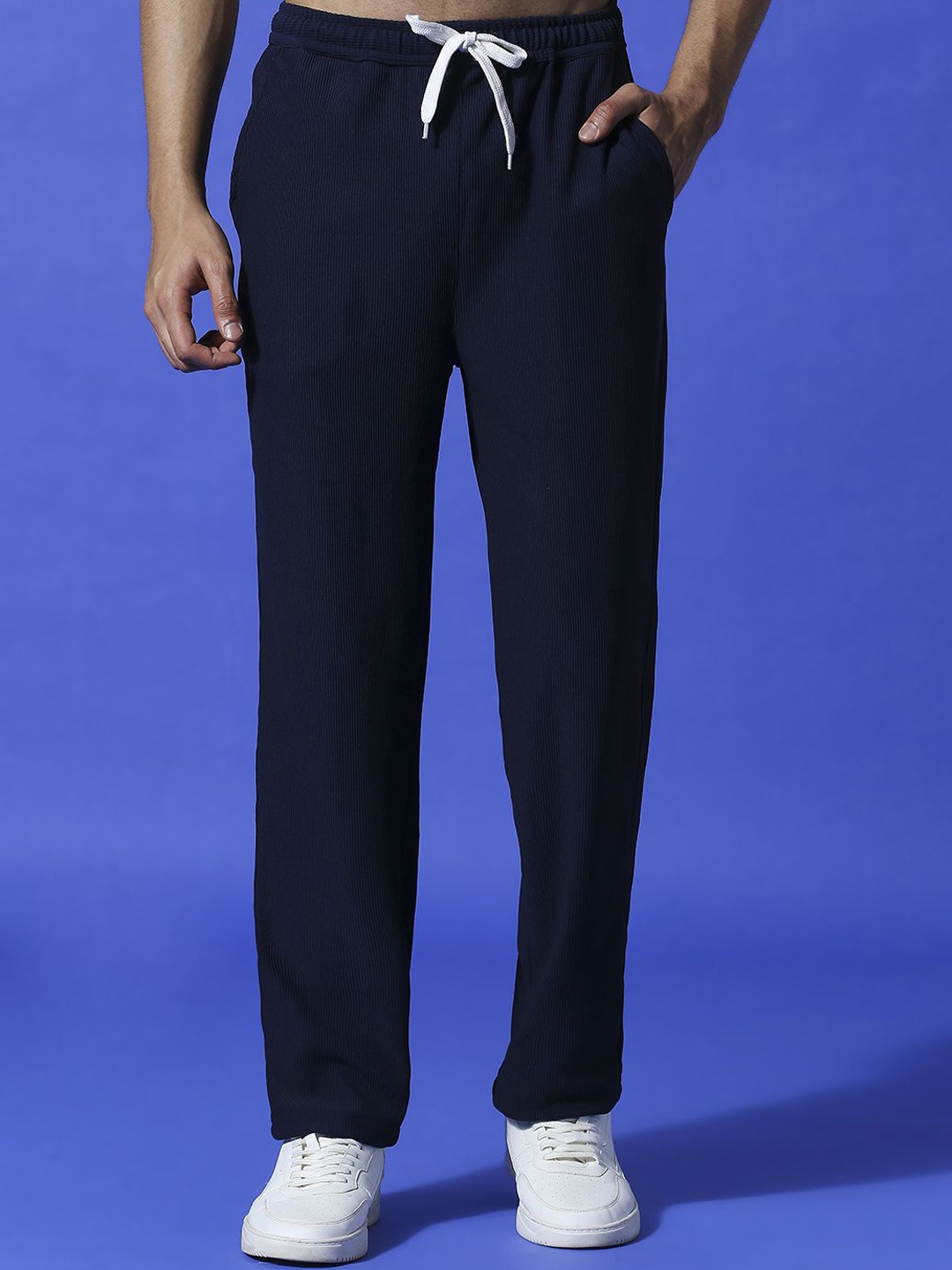 

HERE&NOW Men Mid-Rise Trousers, Blue