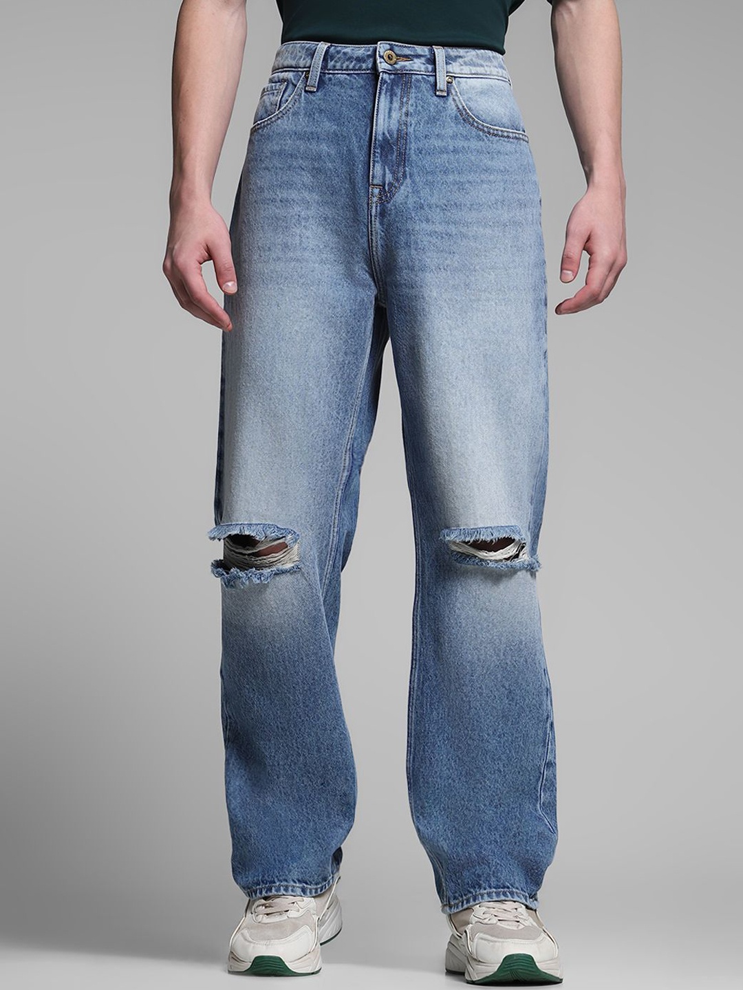 

Jack & Jones Men Wide Leg High-Rise Slash Knee Heavy Fade Jeans, Blue