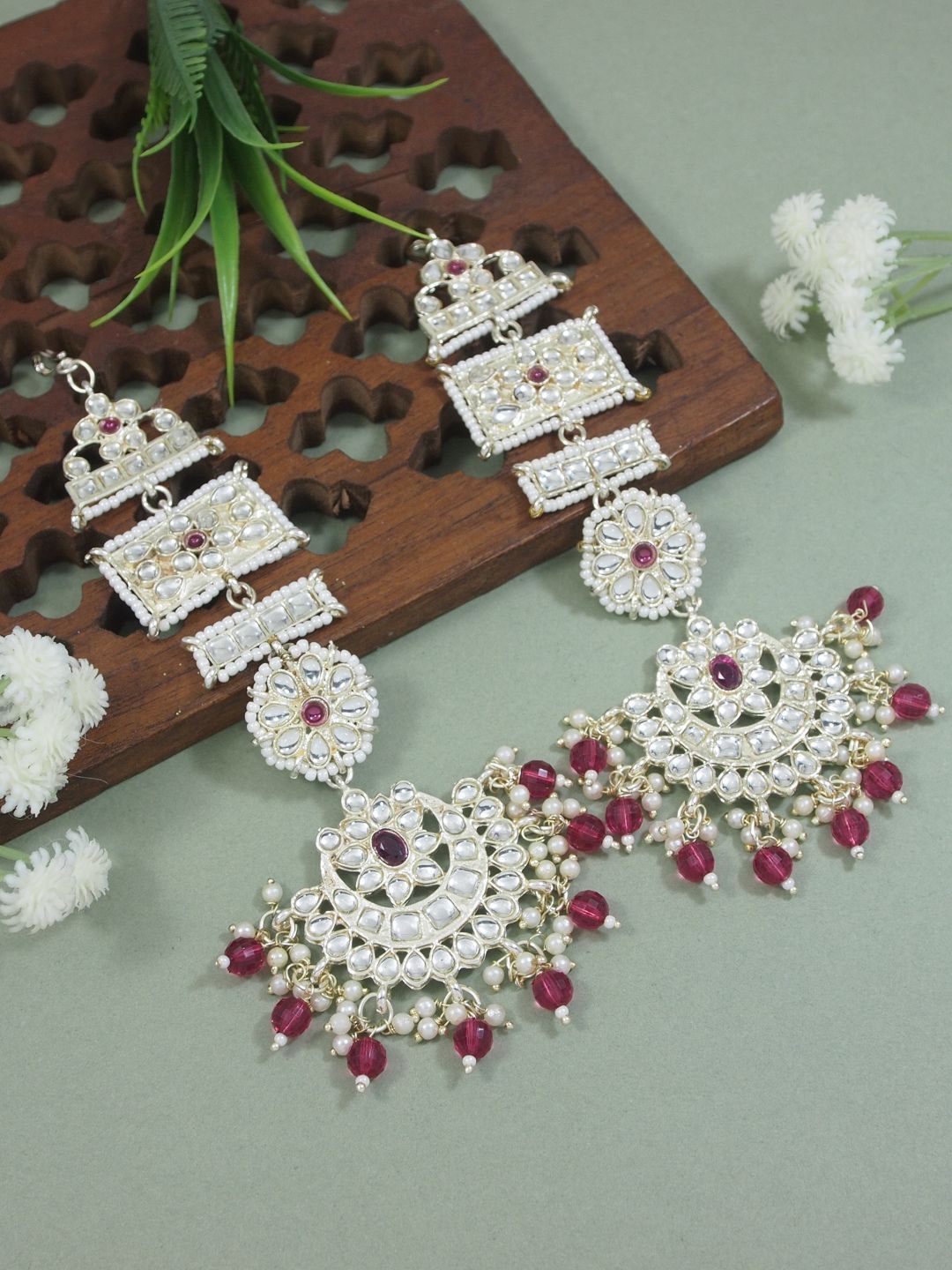

I Jewels Gold-Plated Pearls Beaded Contemporary Chandbali Earrings, Pink