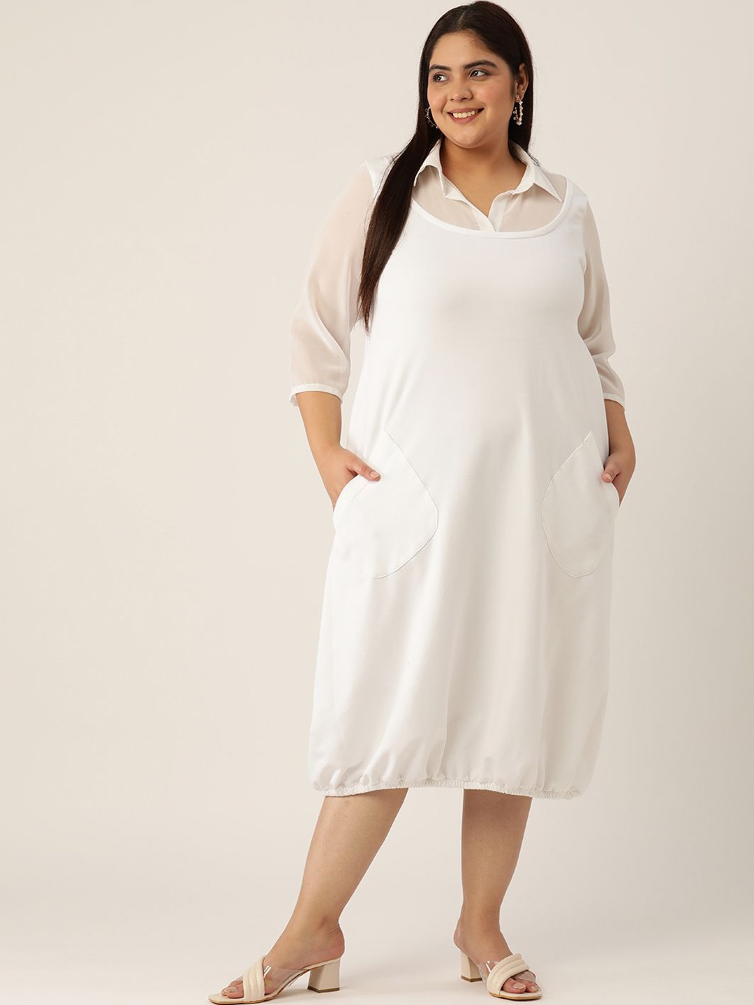 

theRebelinme Women Balloon Midi Dress Plus Size, White