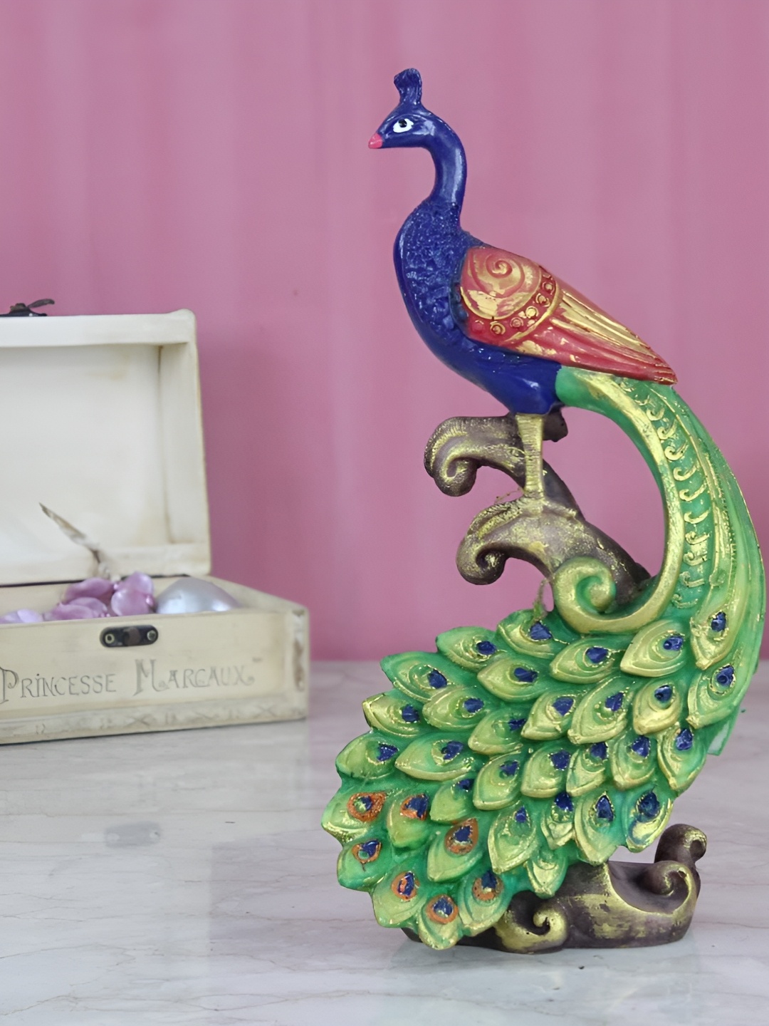 

SANKALAN CREATIONS Blue & Green Peacock Figurine Showpiece