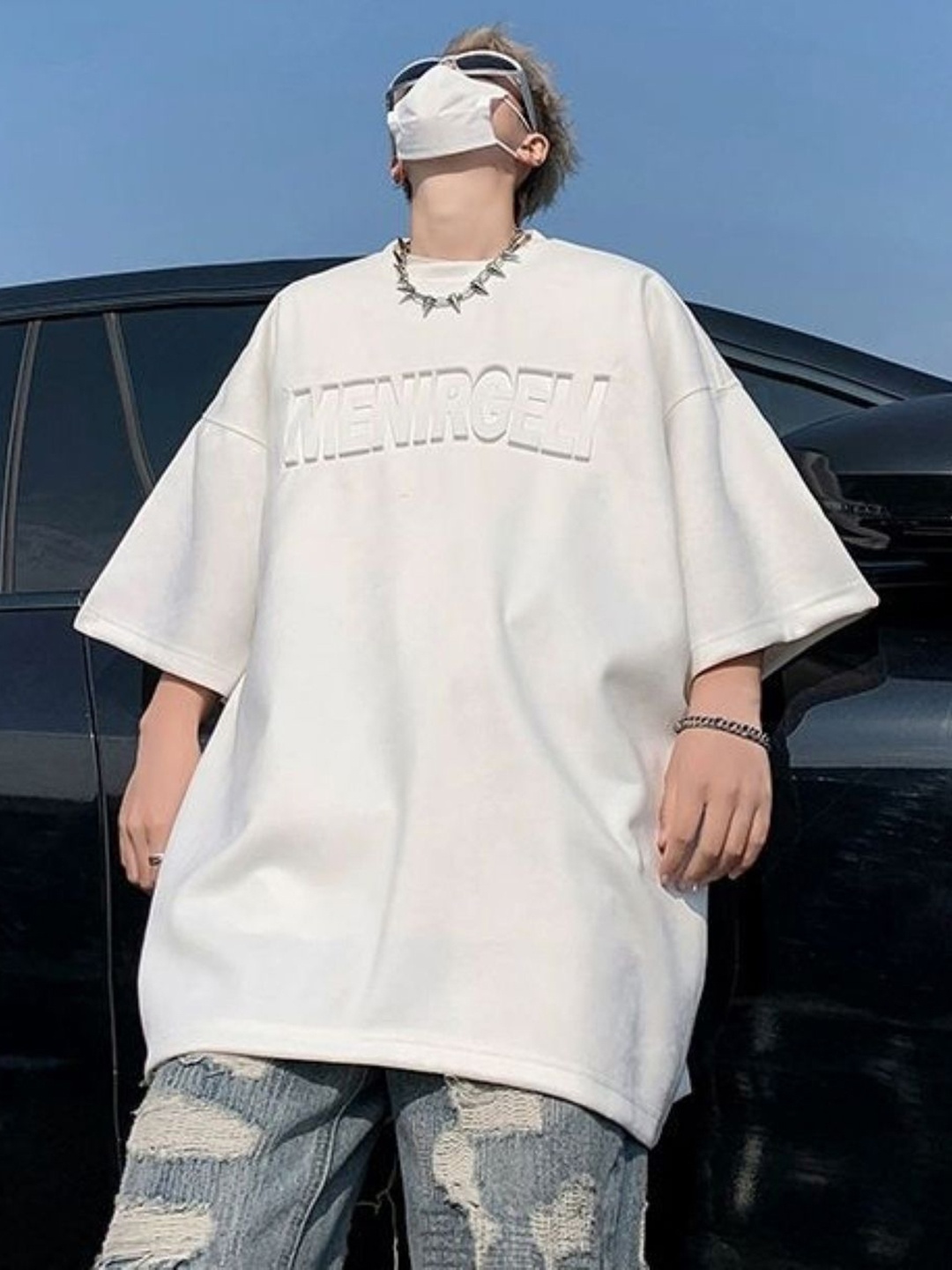 

HERE&NOW Men Typography Printed Round Neck Oversized T-shirt, White