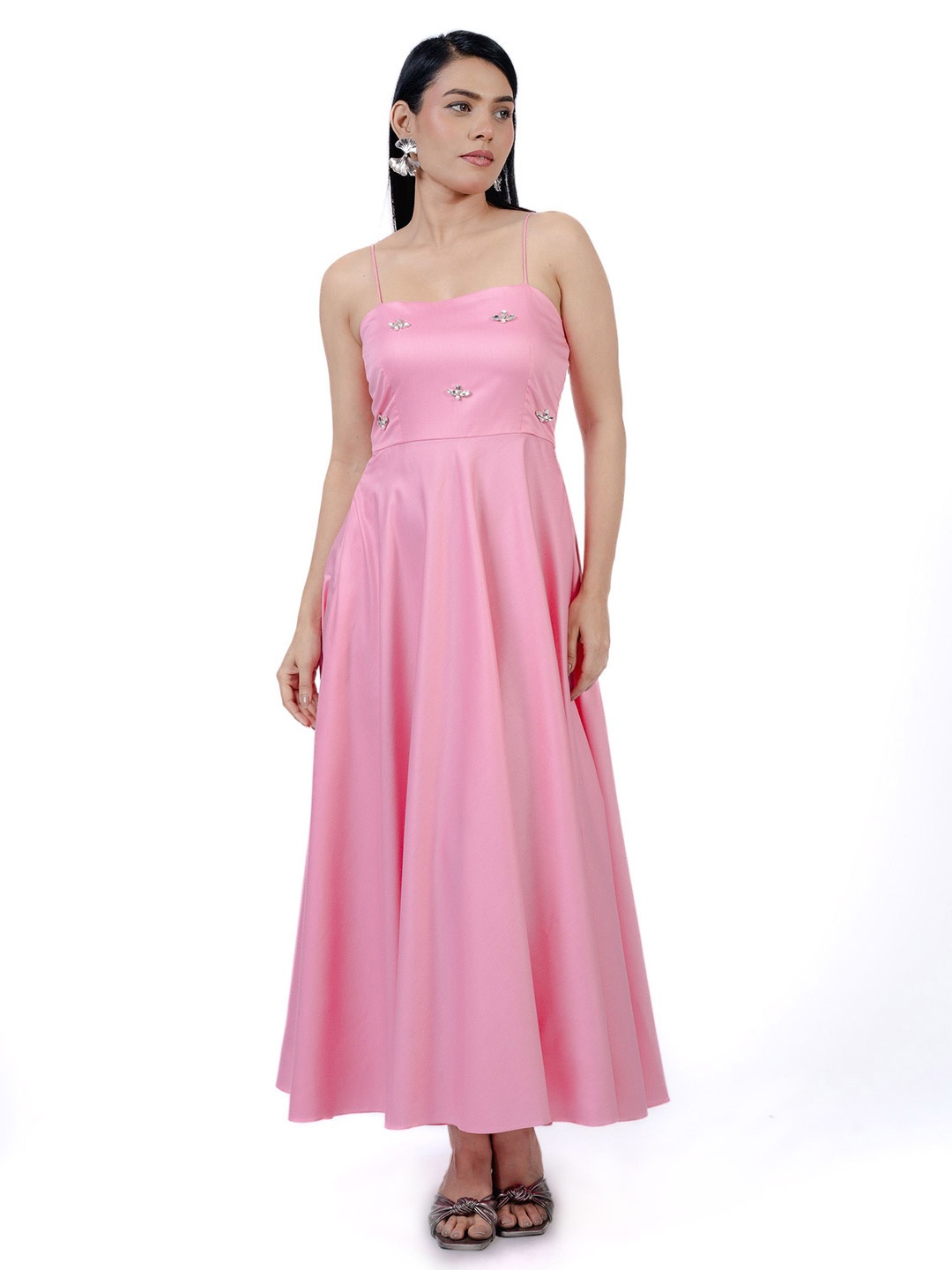 

THEFIGUREOUT Embellished Shoulder Straps Maxi Dress, Pink