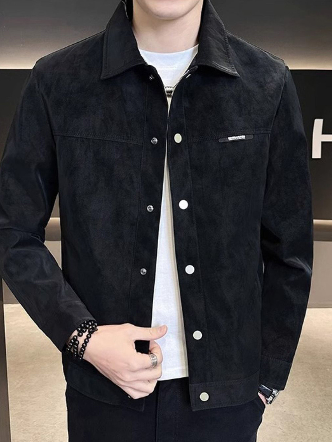 

HERE&NOW Men Spread Collar Solid Casual Tailored Jacket, Black