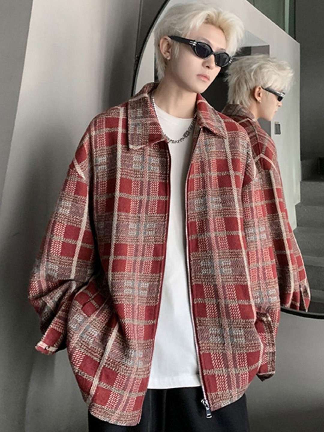 

HERE&NOW Men Spread Collar Checked Casual Tailored Jacket, Red