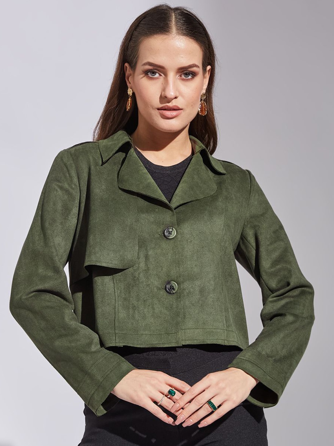 

Latin Quarters Women Lapel Collar Solid Casual Tailored Jacket, Green