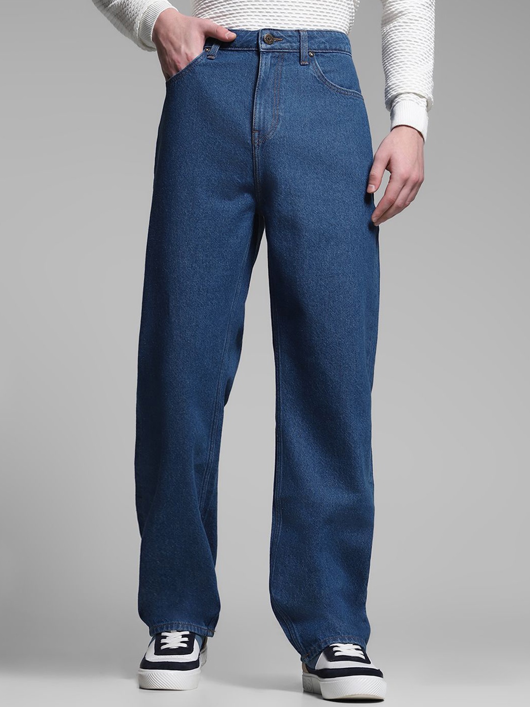 

Jack & Jones Men Wide Leg High-Rise Cotton Jeans, Blue