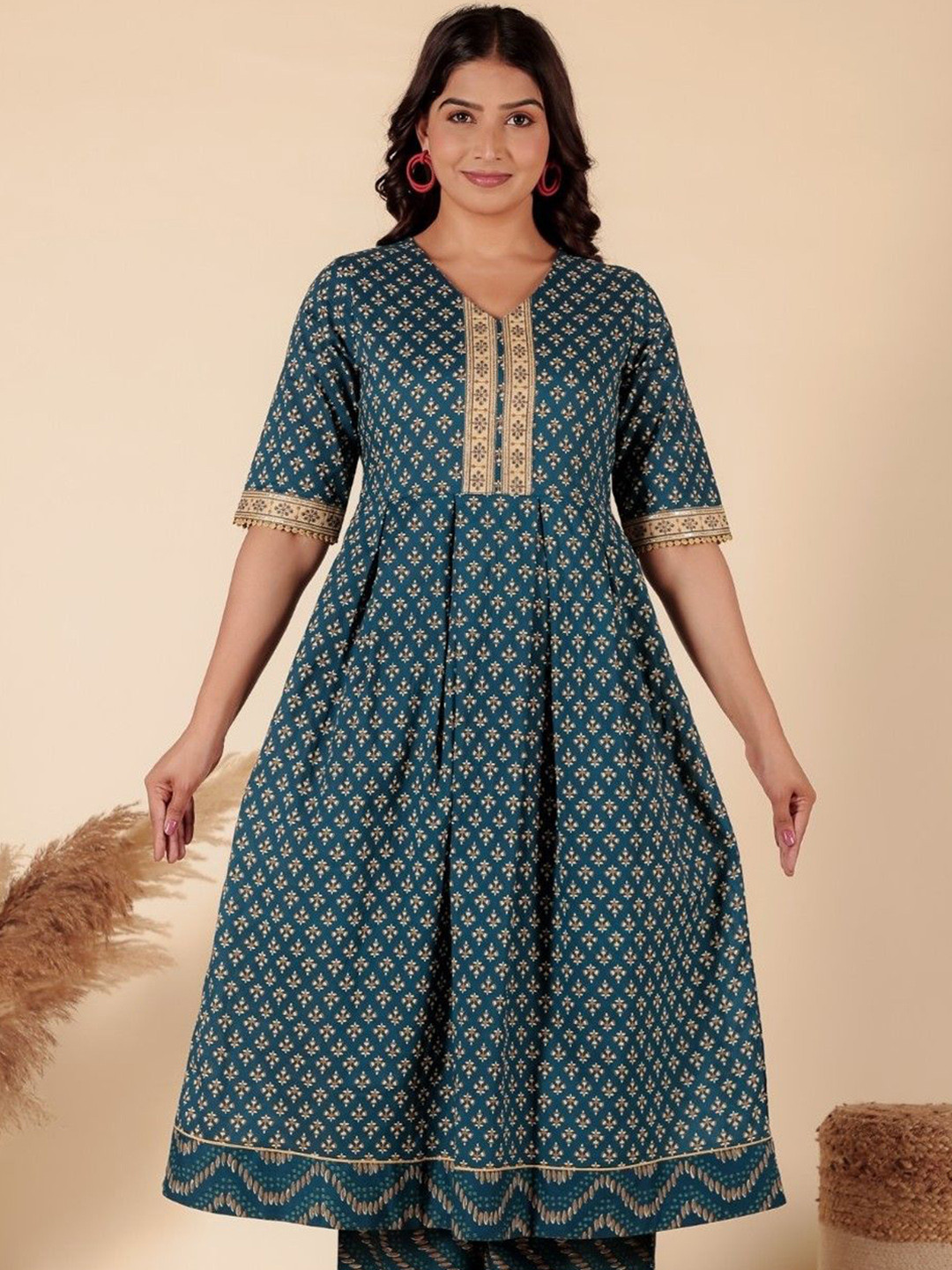 

Aramya Geometric Printed Cotton A Line Kurta, Blue