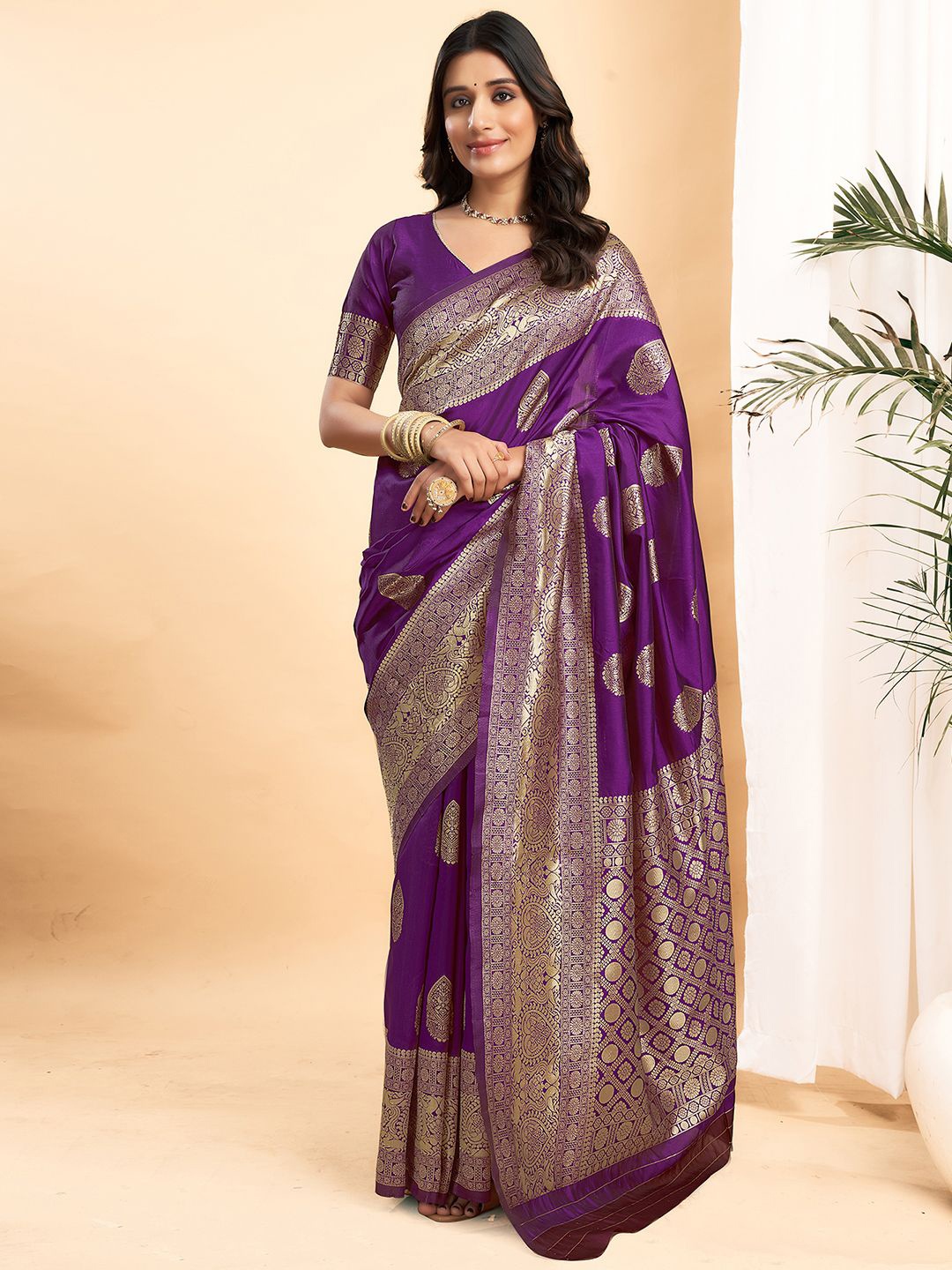 

KALINI Woven Design Zari Banarasi Saree, Purple