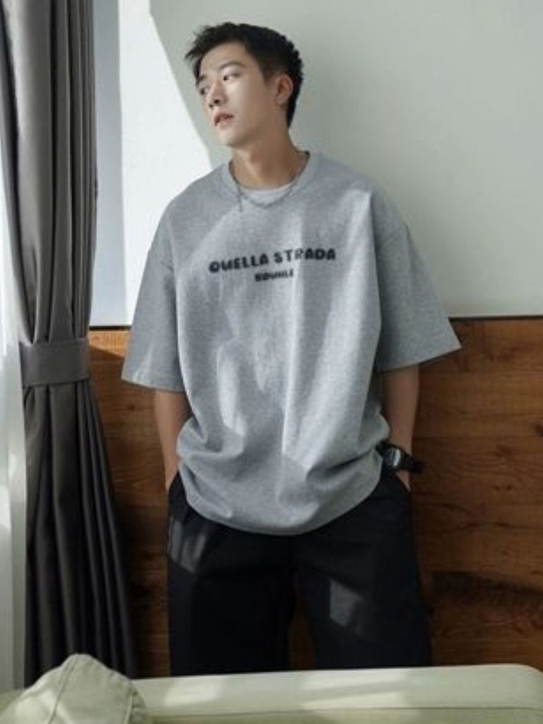 

HERE&NOW Men Typography Printed Round Neck Cotton T-shirt, Grey