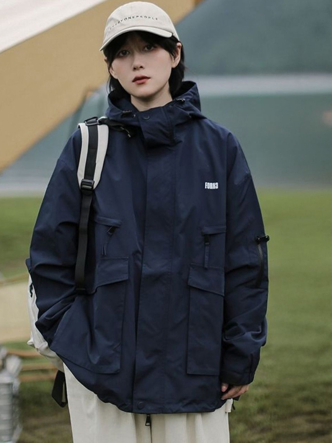 

HERE&NOW Women Solid Hooded Long Sleeves Bomber Jacket, Navy blue