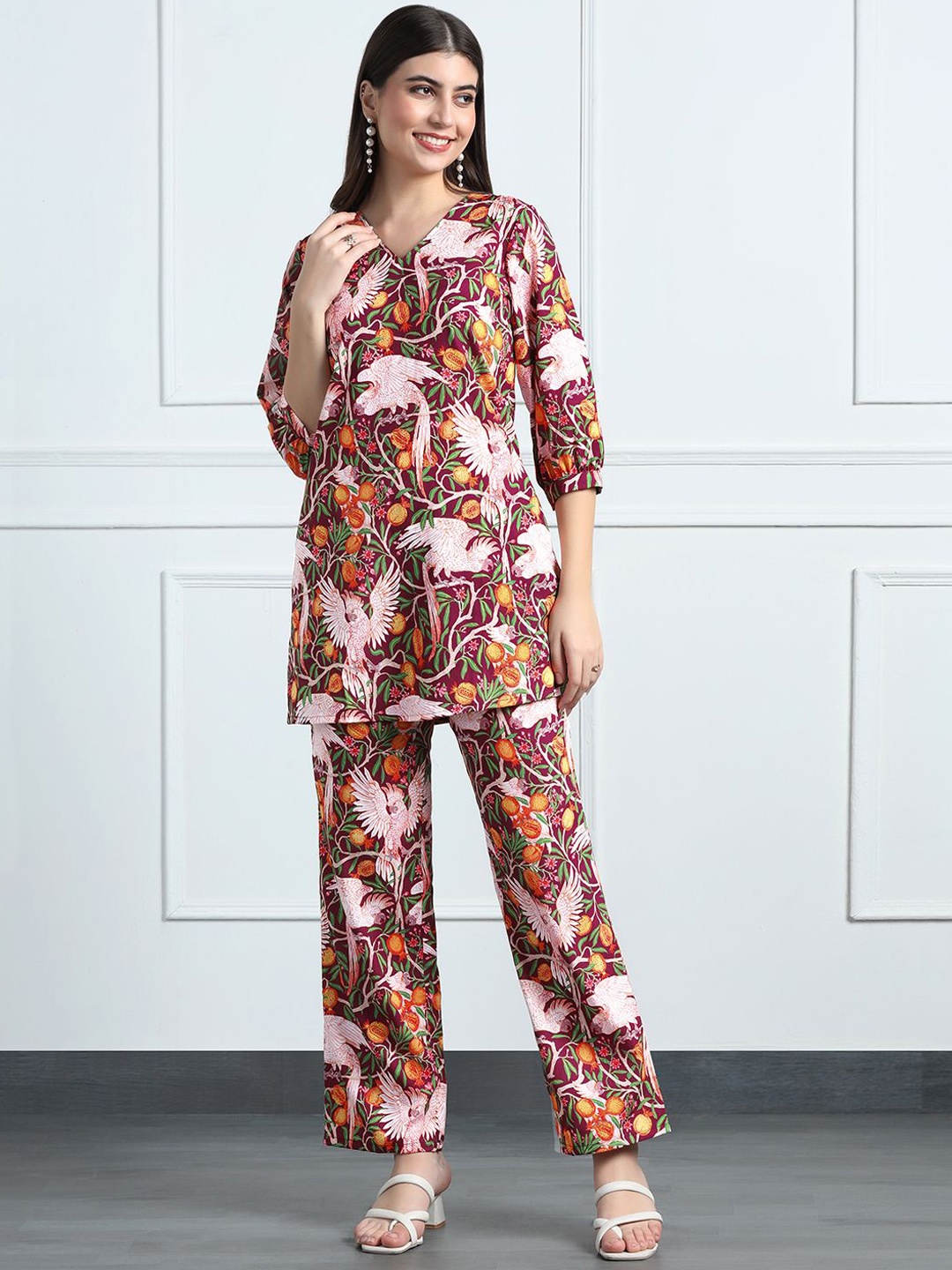 

Moda Rapido Magenta Floral Printed Top With Trouser