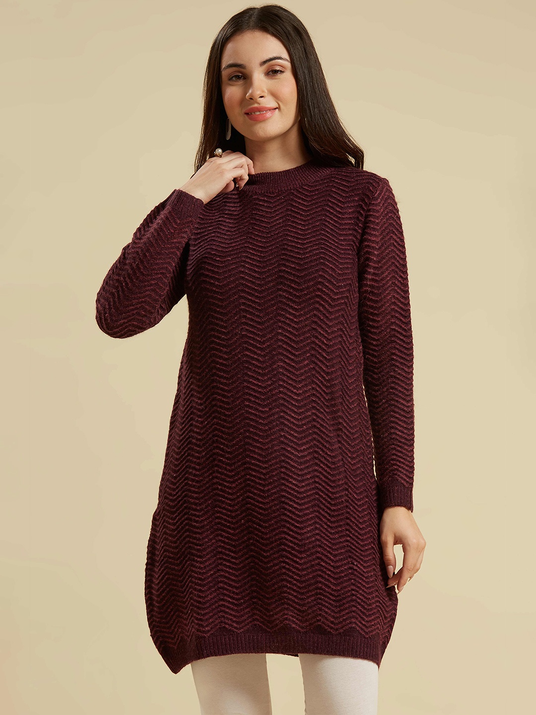 

Peachmode Women Woven Design Straight Kurti, Maroon