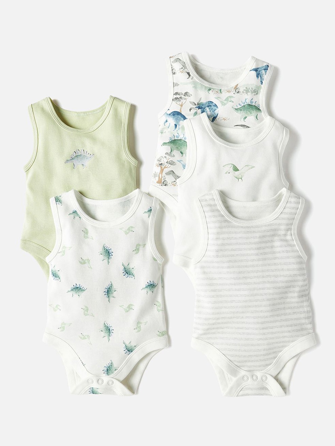 

Juniors by Babyshop Infant Boys Pack Of 5 Printed Cotton Bodysuit, Green