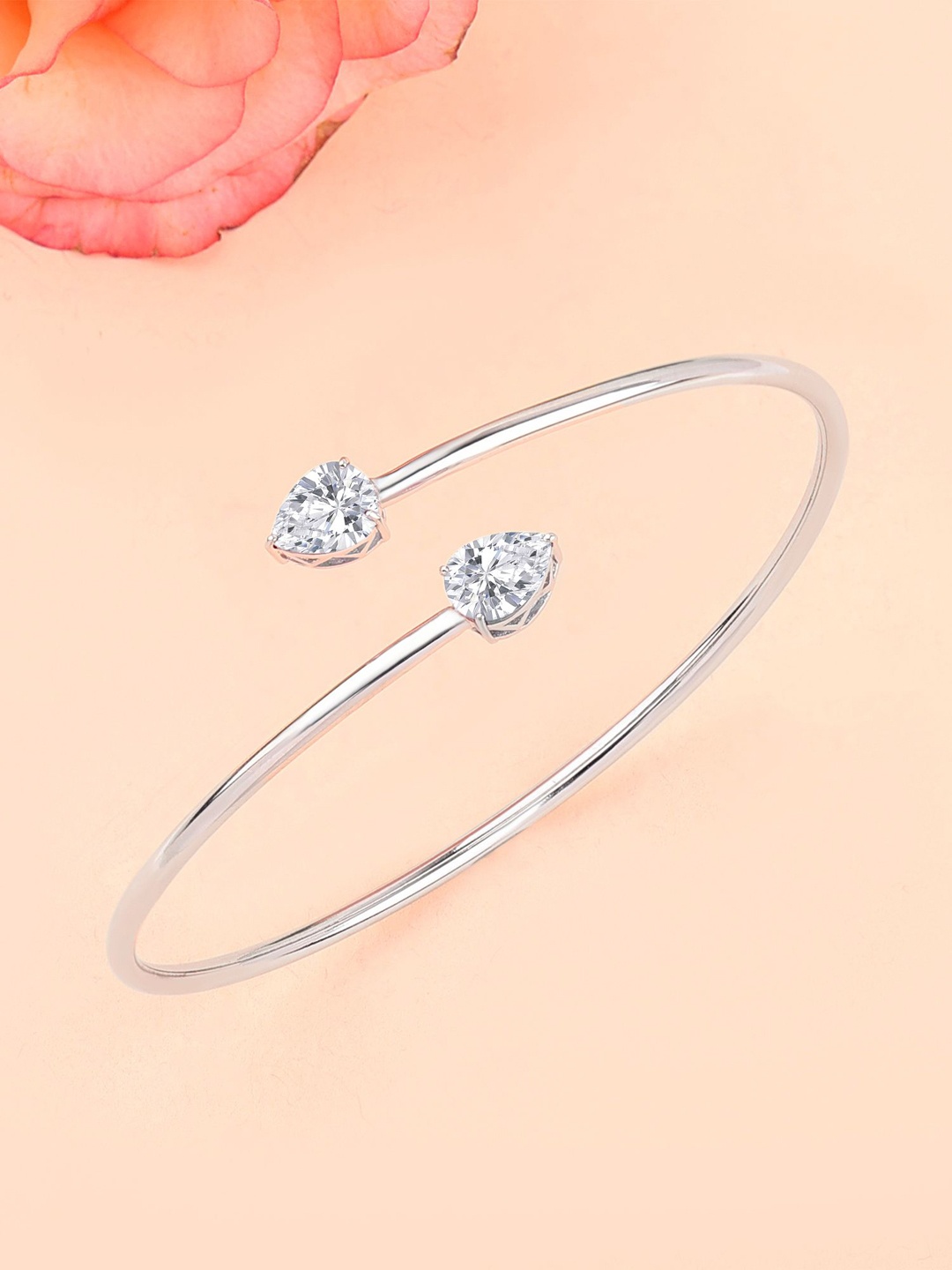 

Ornate Jewels 925 Silver American Diamond Open Flexible Bangle