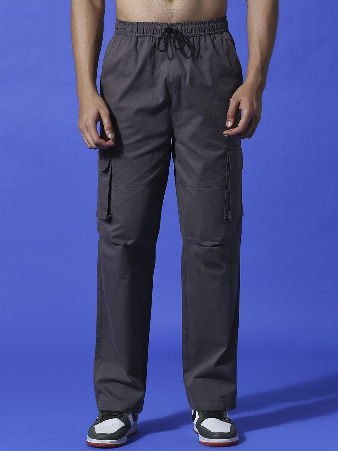 

HERE&NOW Men Regular Fit Cotton Cargos, Grey