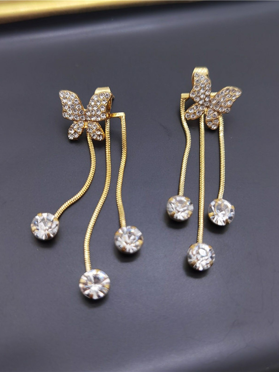 

PolluxCraft Gold Plated Stones Studded Drop Earrings