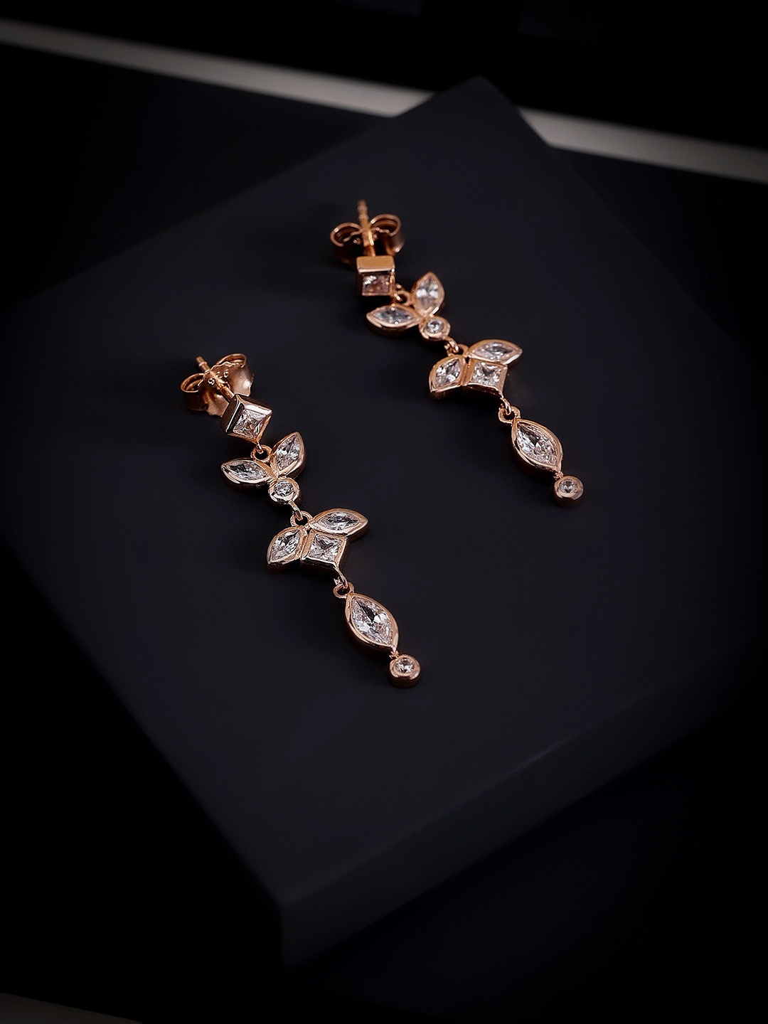 

DIAVO Rose Gold-Plated 925 Sterling Silver Cubic Zirconia Floral Shaped Drop Earrings