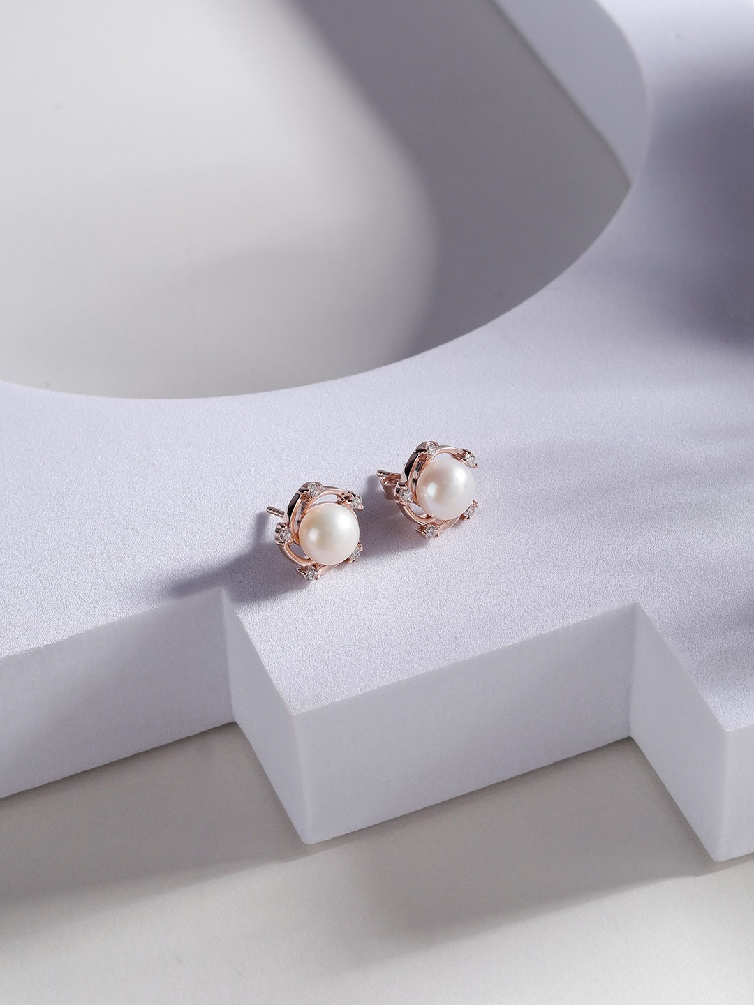 

DIAVO Rose Gold-Plated 925 Sterling Silver Cubic Zirconia & Beaded Contemporary Studs