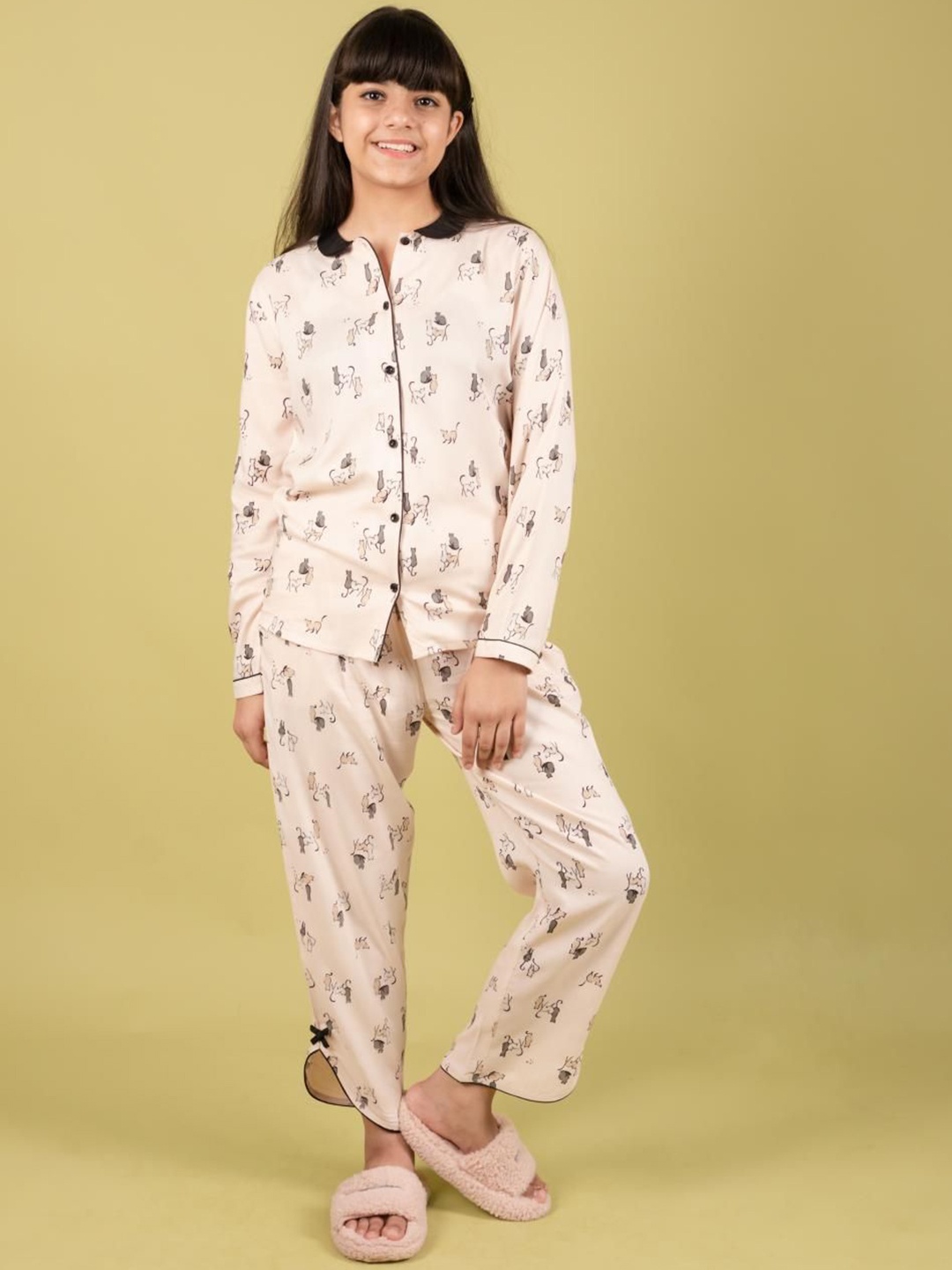 

TWEENY MINI Girls Shirt & Pyjamas Night suit, Cream