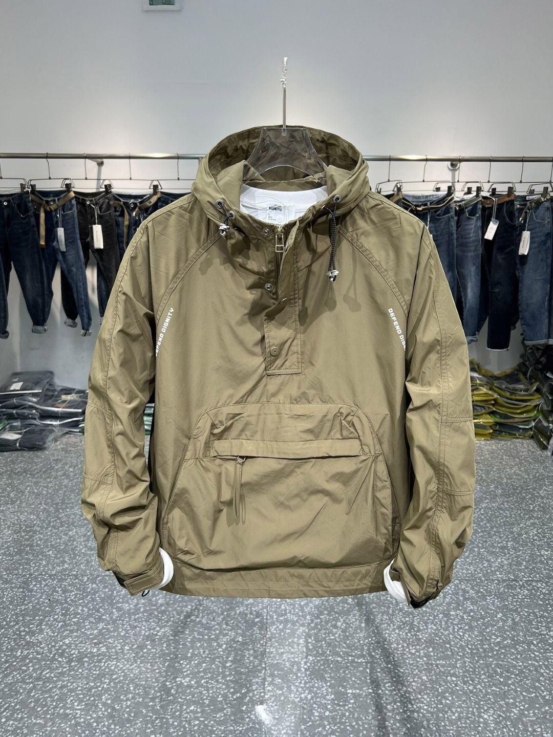 

HERE&NOW Men Hooded Solid Casual Tailored Jacket, Khaki