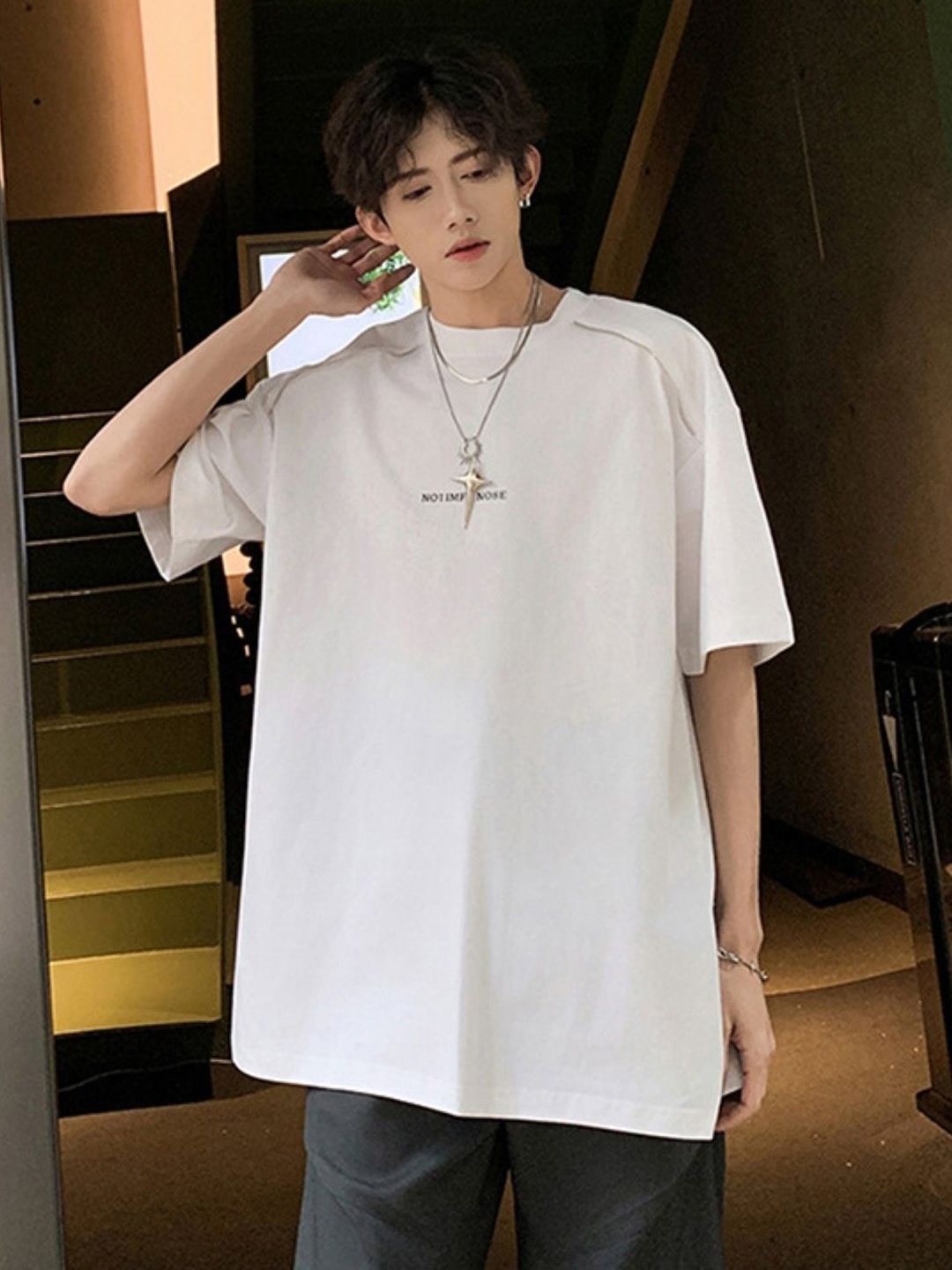 

HERE&NOW Men Typography Printed Round Neck Cotton Oversized T-shirt, White