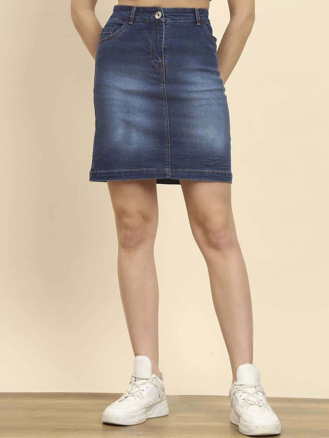 

BAESD Women Denim A-Line Straight Above Knee Skirt, Blue