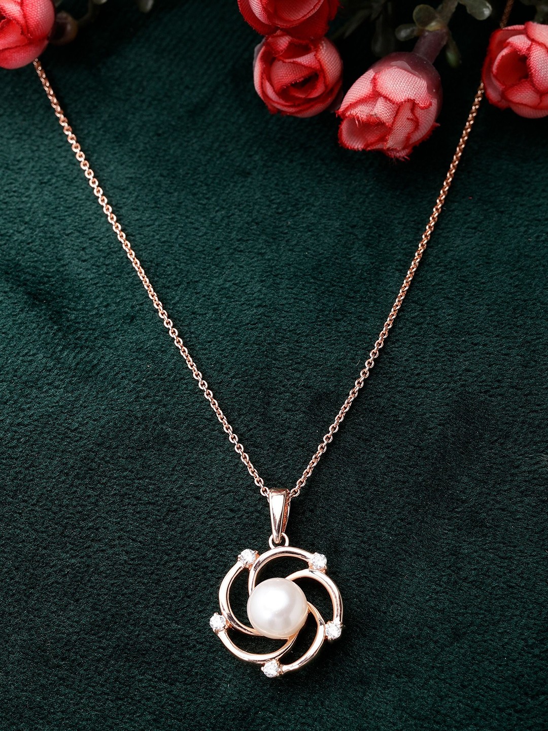 

DIAVO 925 Sterling Silver Rose Gold-Plated Cubic Zirconia & Beaded Circular Pendant