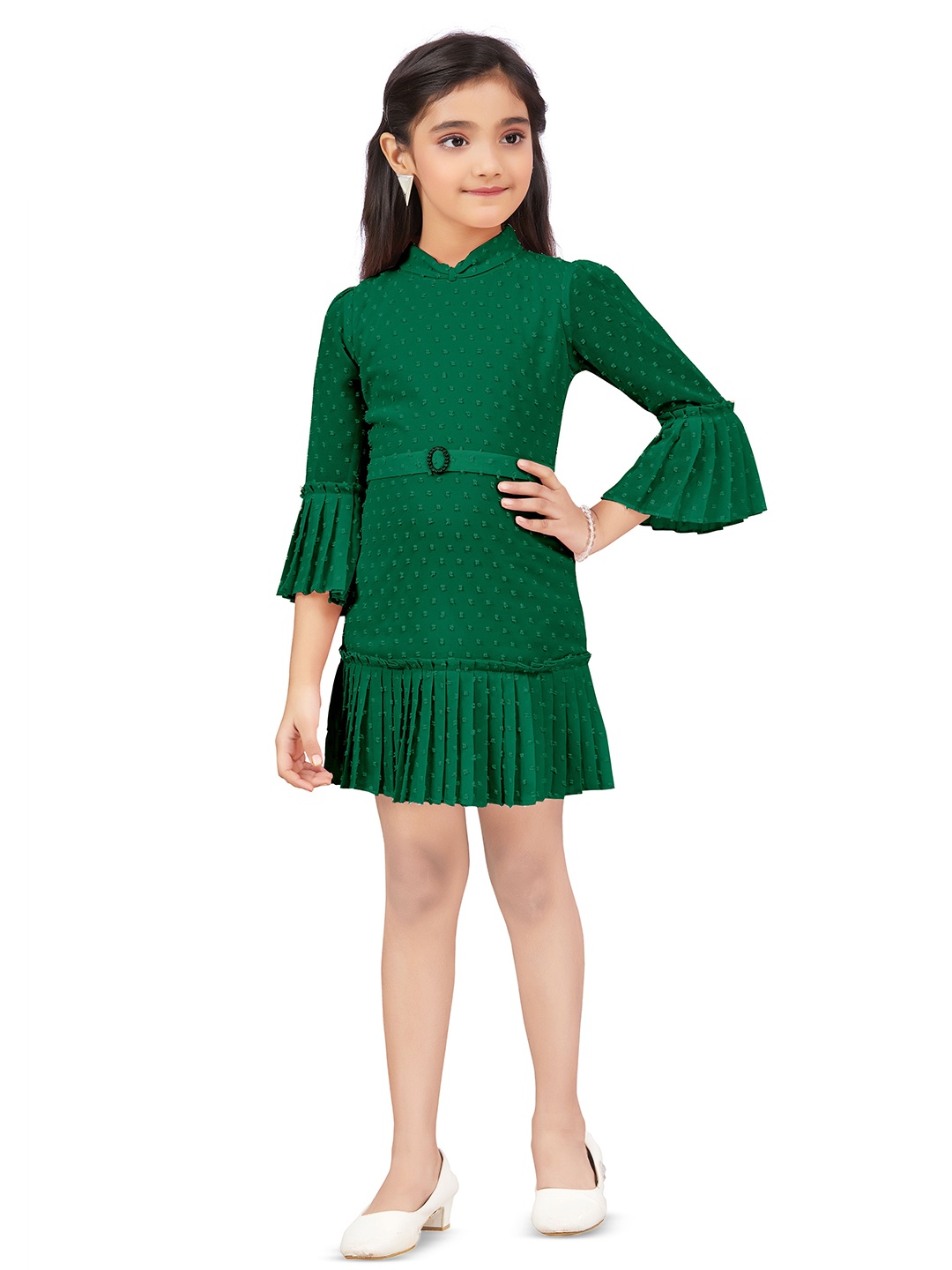 

Hunny Bunny Girls Bell Sleeve Drop-Waist Mini Dress With Ruffles, Green