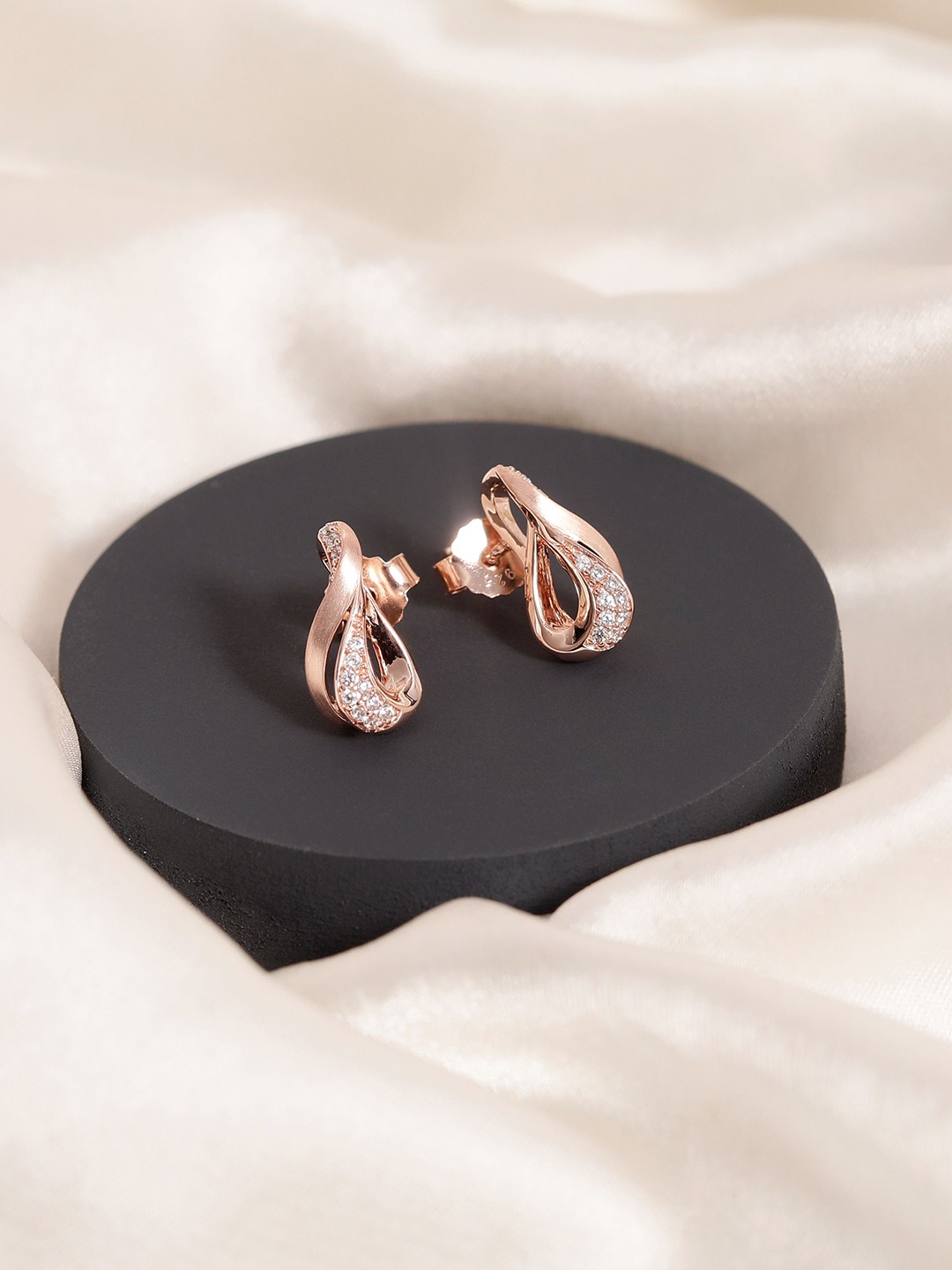 

DIAVO Rose Gold-Plated 925 Sterling Silver Cubic Zirconia Contemporary Studs