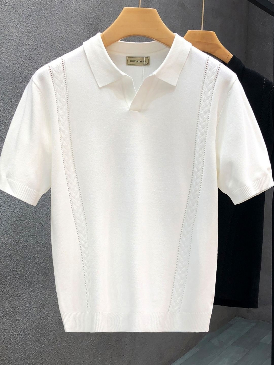 

HERE&NOW Men Self Design Polo Collar Oversized T-shirt, White