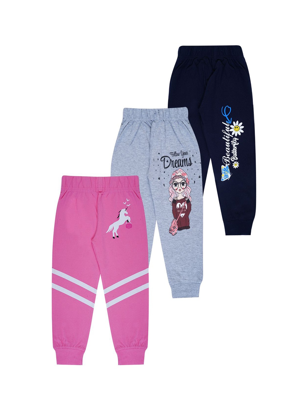 

FAZZA Girls Pack Of 3 Pure Cotton Regular Fit Mid-Rise Joggers, Pink
