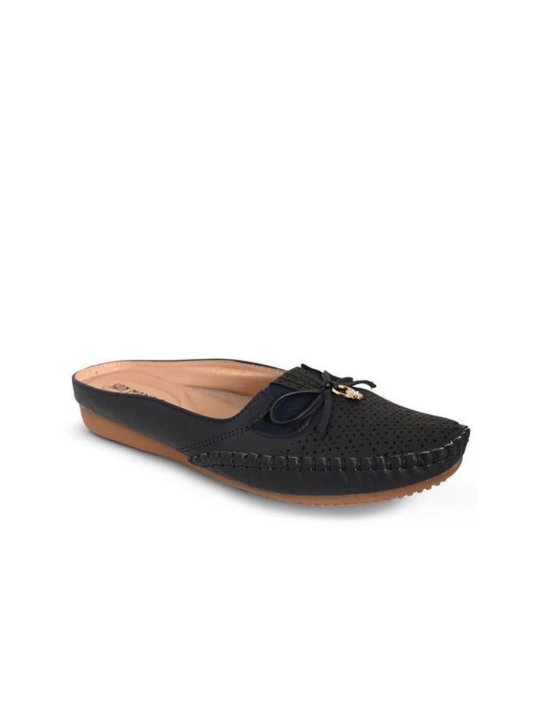 

San Marino by Shoe Bank Women Ribbon Bow Mules Flats, Navy blue