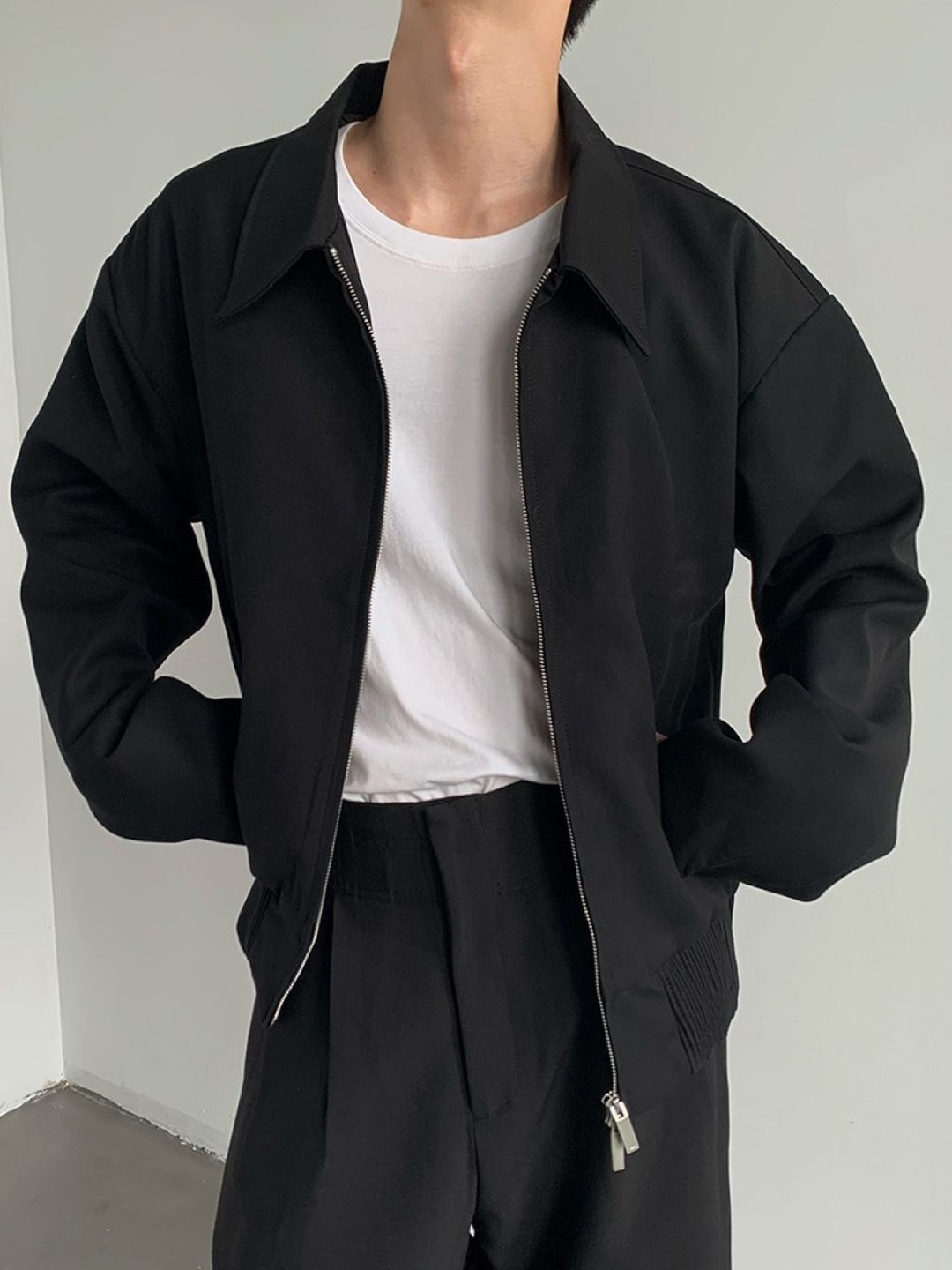 

HERE&NOW Men Spread Collar Solid Casual Tailored Jacket, Black