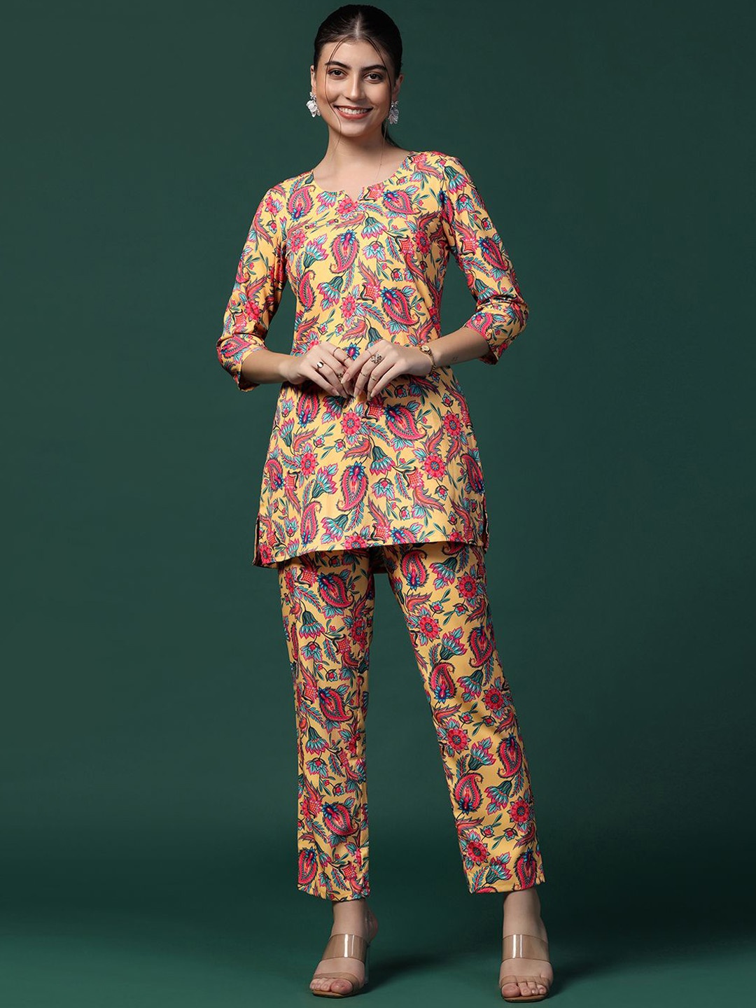 

Moda Rapido Yellow Floral Printed Top With Trouser