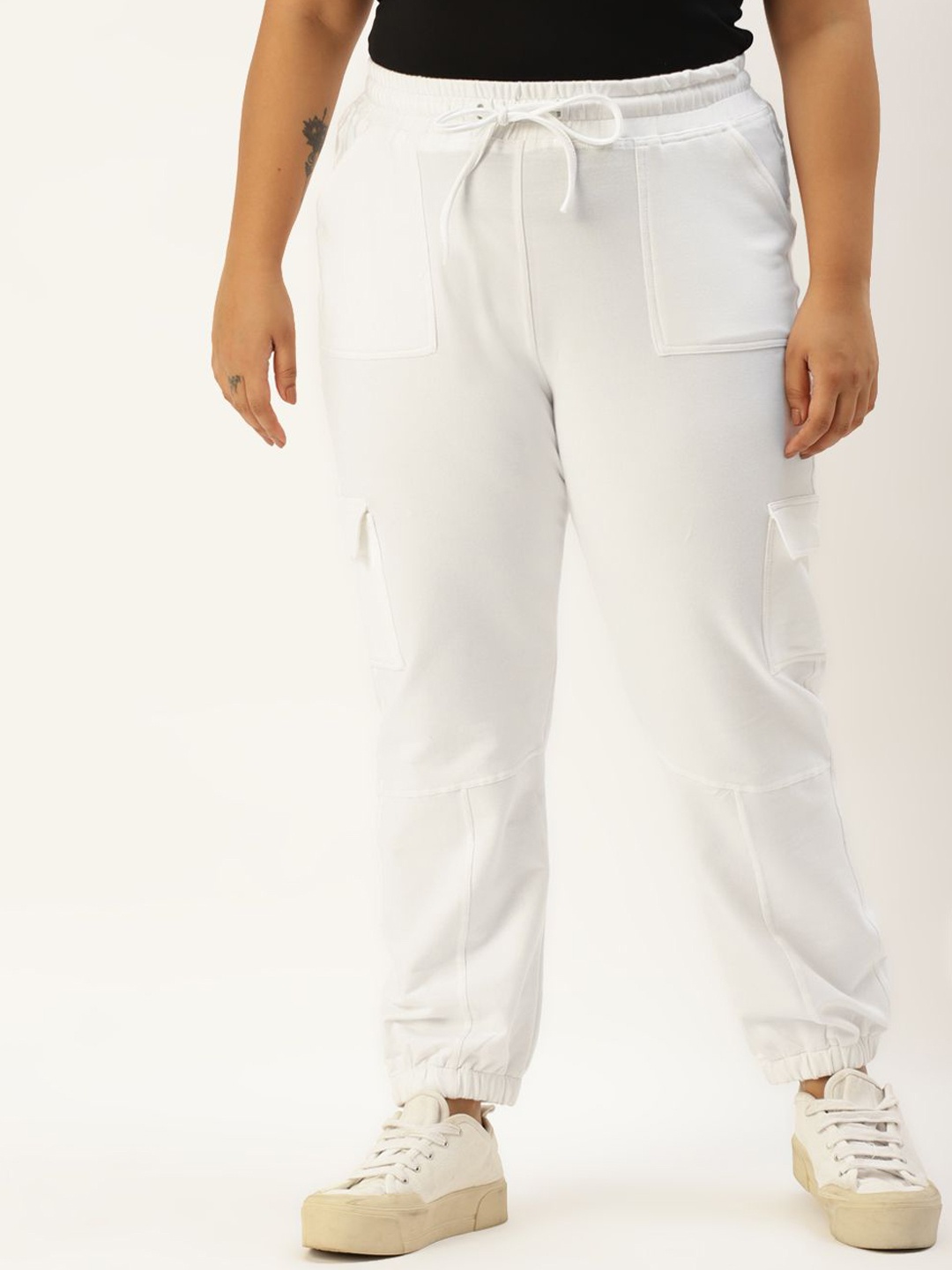 

theRebelinme Women Plus Size Smart Relaxed Fit High-Rise Easy Wash Joggers, White