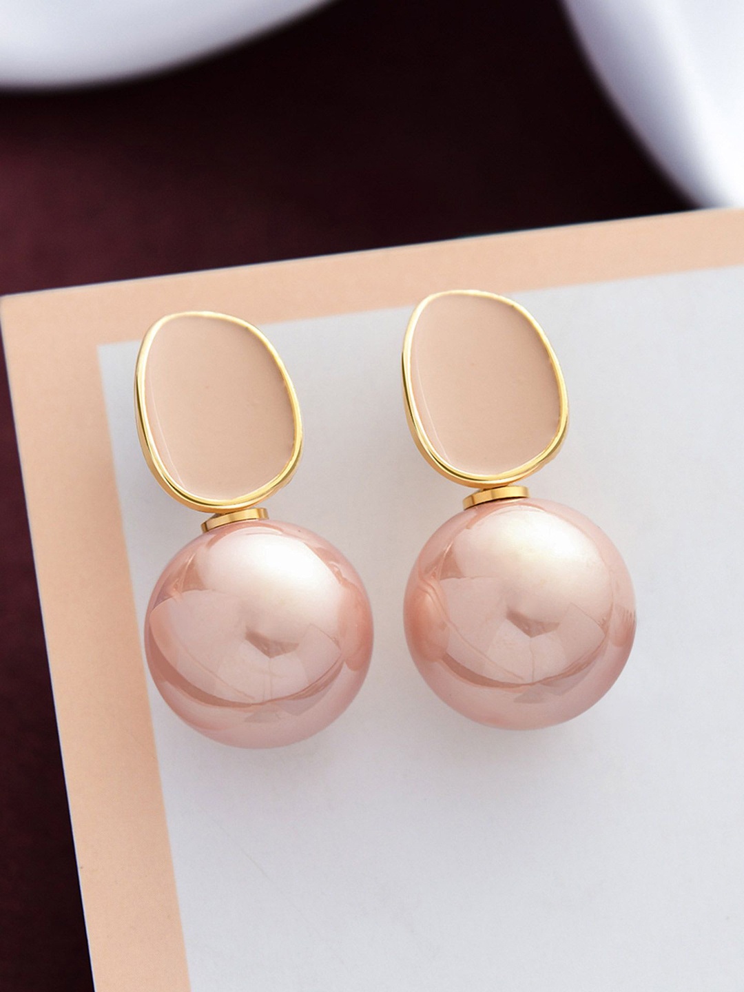 

EVERSTYLISH Rose Gold Plated Pearl Beaded Quirky Drop Earrings, Pink