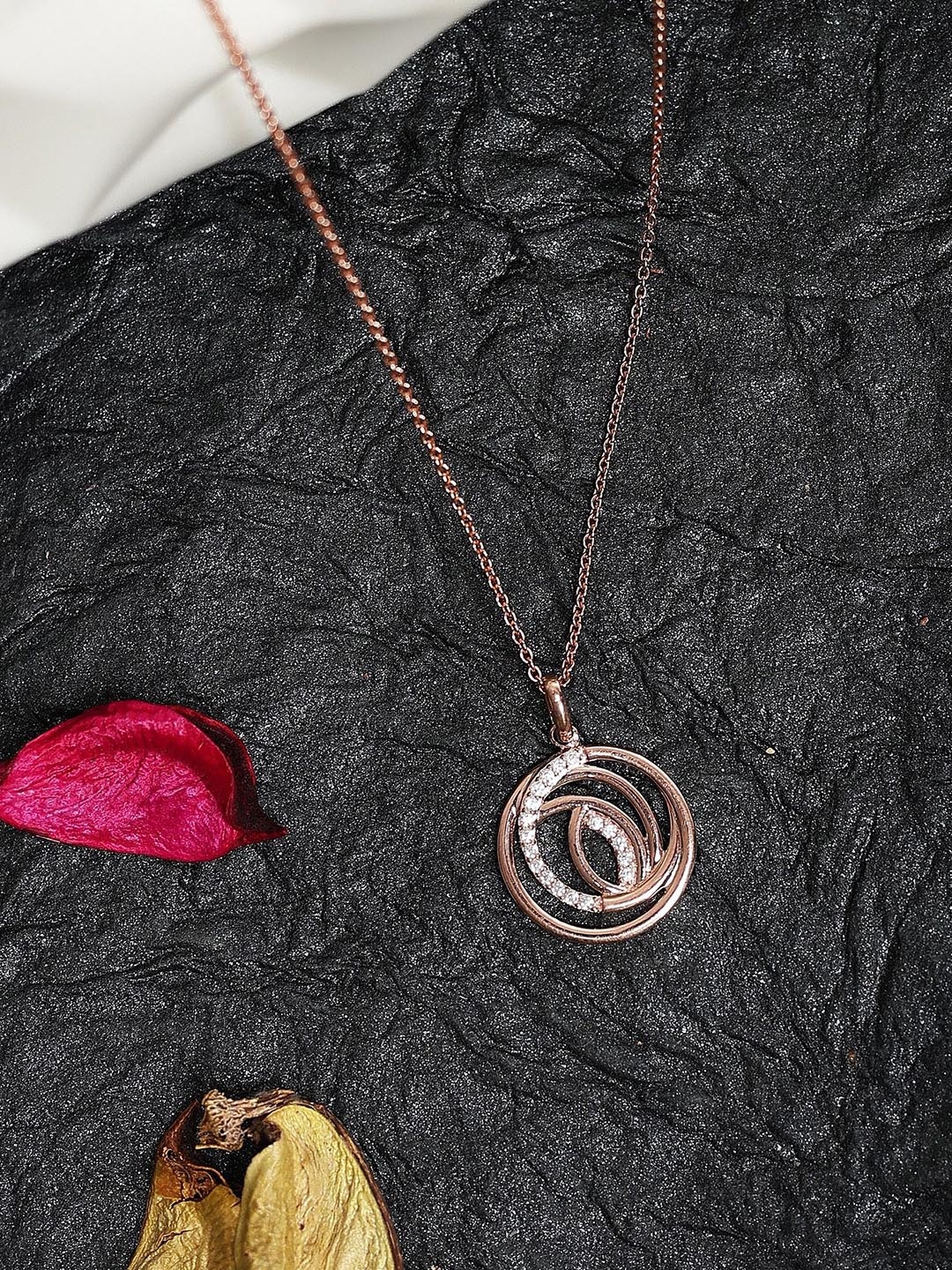 

DIAVO 925 Sterling Silver Rose Gold-Plated Circular Cubic Zirconia Pendants