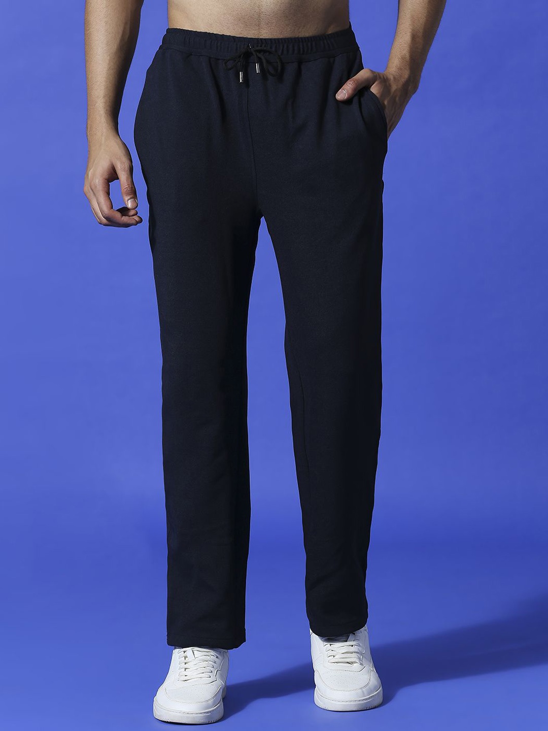 

HERE&NOW Men Cotton Mid-Rise Regular Fit Trouser, Blue